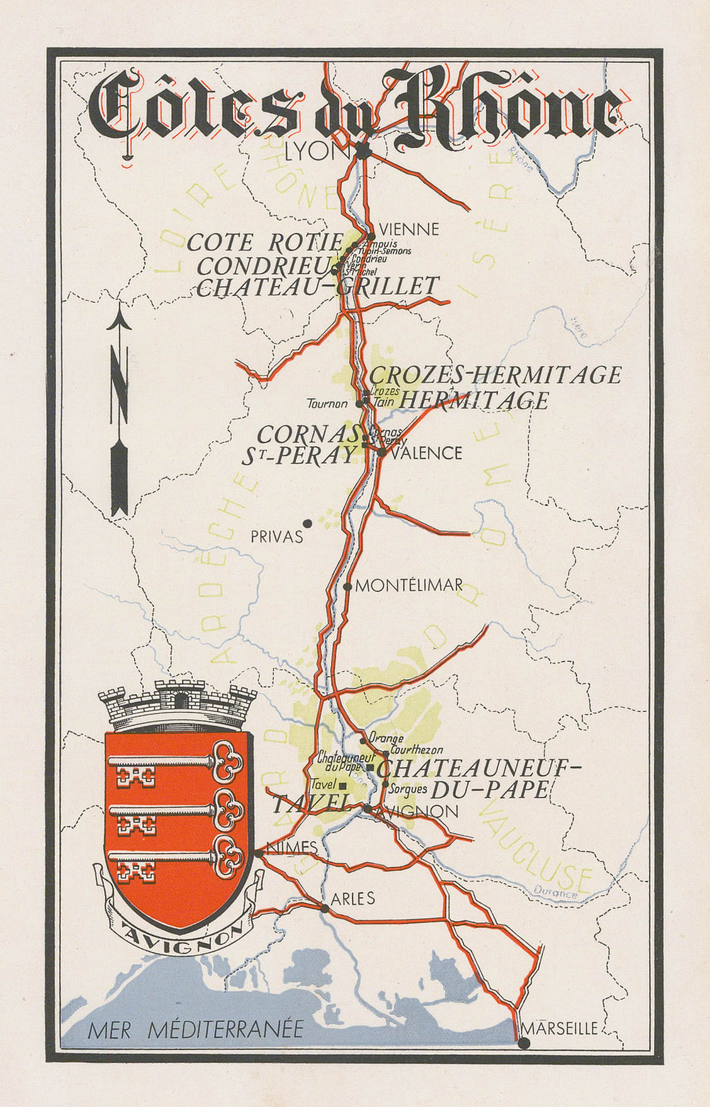 Walter Crotch, Wine Map of the Côtes du Rhône, 1947