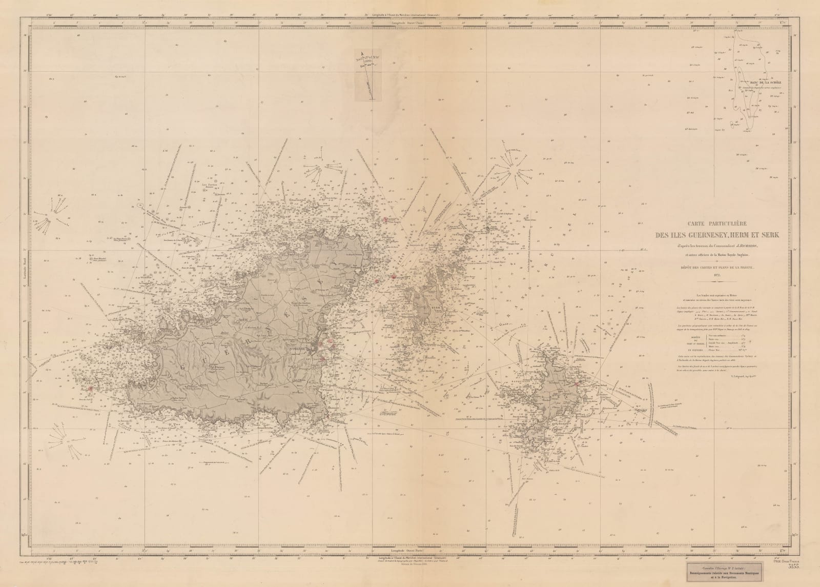 French Admiralty, French chart of Guernsey, Herm and Sark, 1930