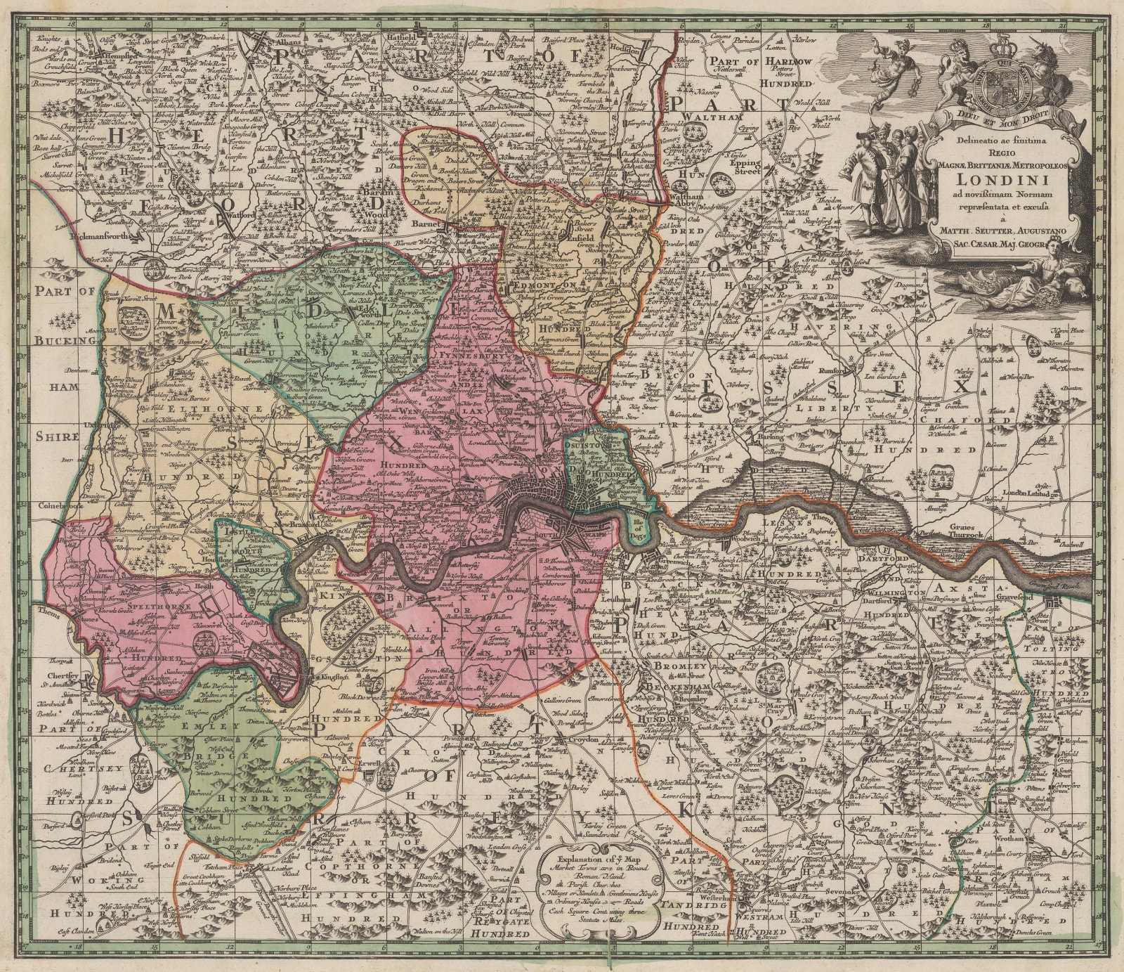Matthaus Seutter, London and its Environs, 1740 c.