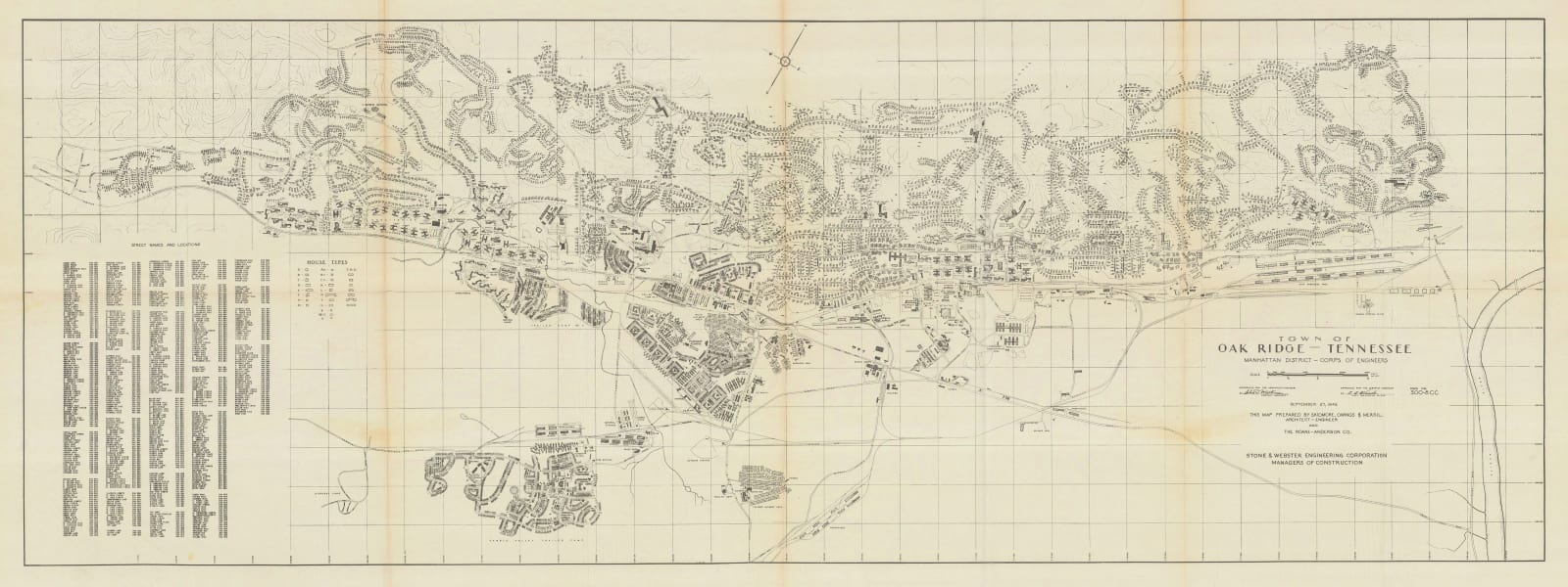 US Corps of Engineers Manhattan District, Manhattan Project Map of Oak Ridge, Tennessee, 1945