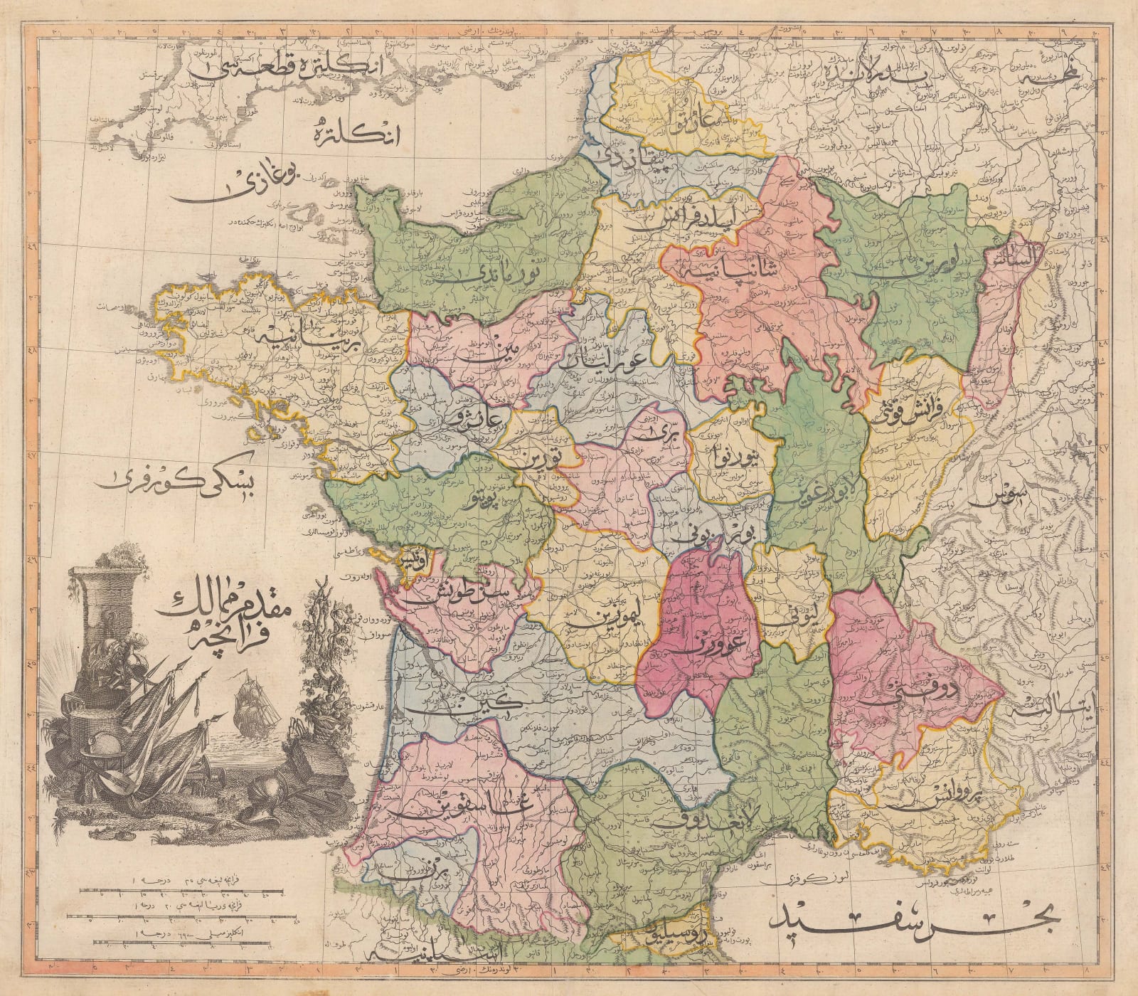 Mahmoud Raif Efendi, Rare Ottoman Map of France, 1804