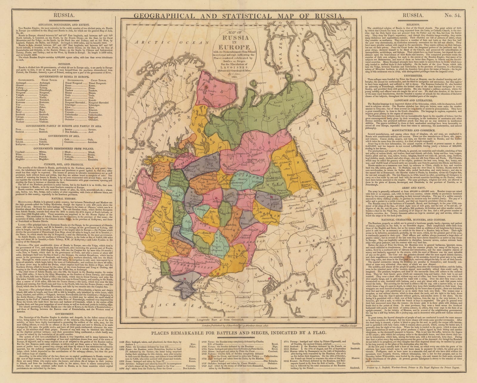 C.V. Lavoisne, Geographical and Statistical Map of Russia, 1813