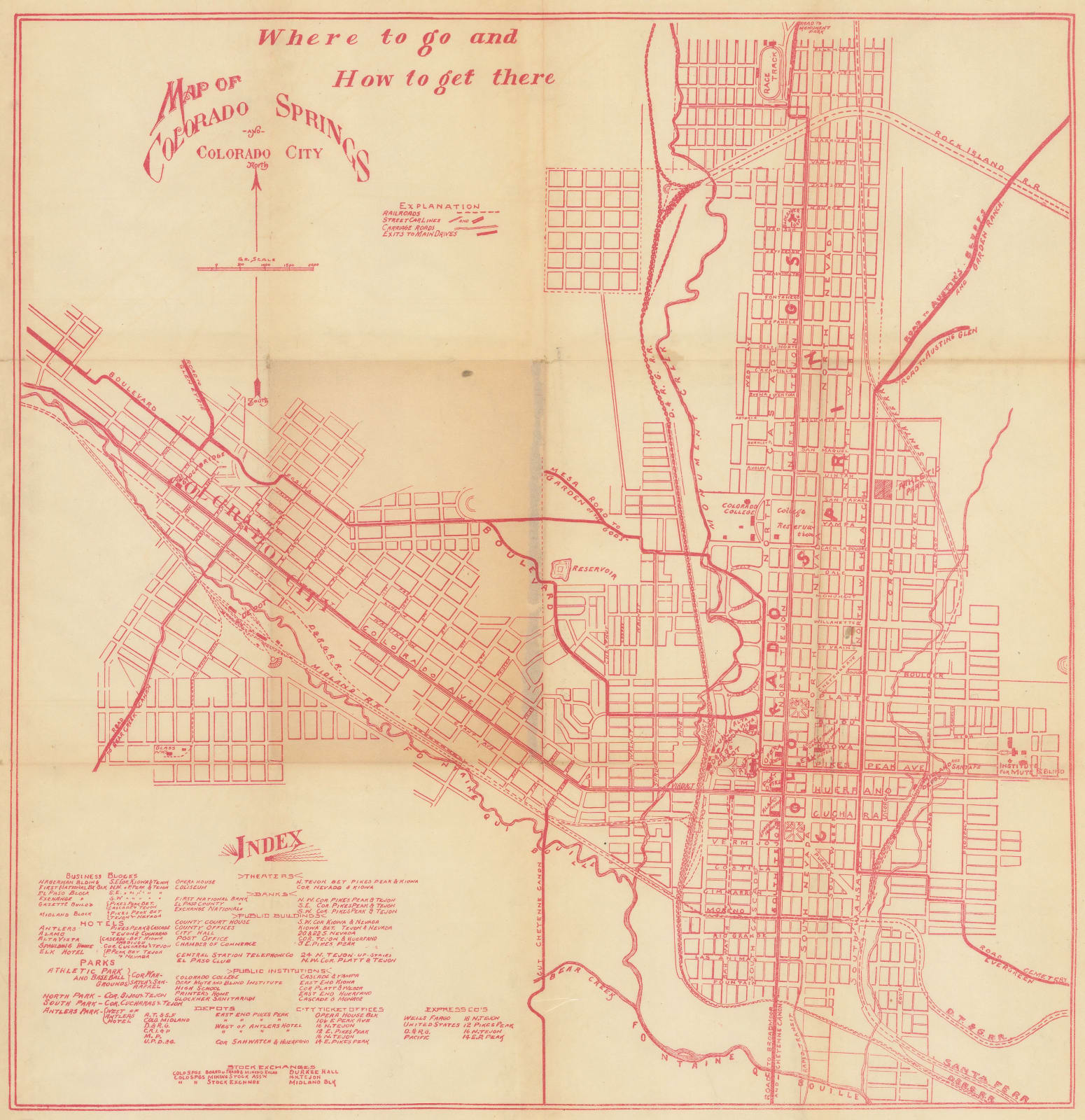 Gilbert McClurg, Where to Go and How to Get There Map of Colororado Springs and Colorado City, 1901