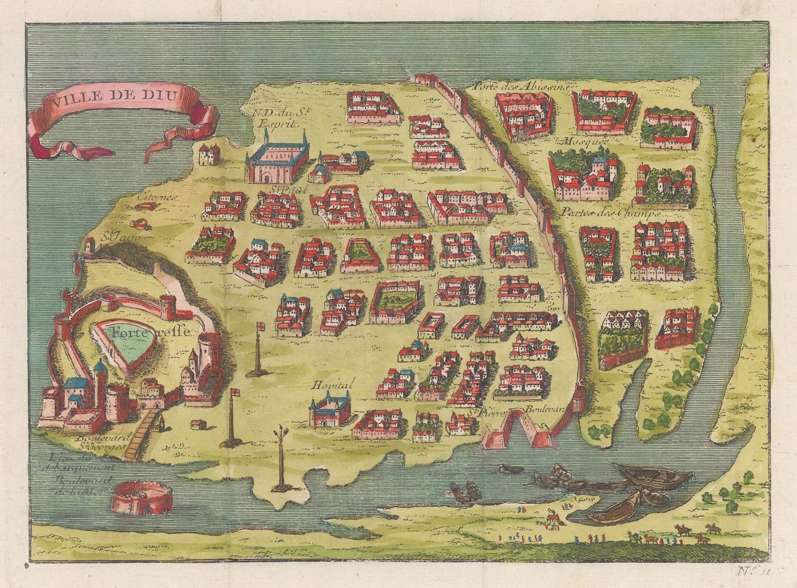 Jacques-Nicolas Bellin, Early illustrated plan of Diu Island, 1749