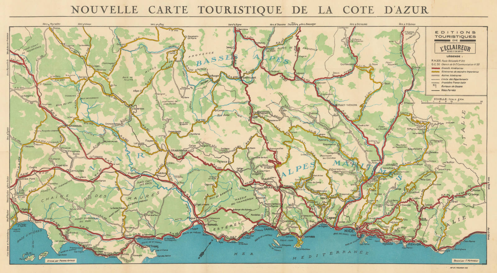 L'Eclaireur, Tourist Map of the Cote d'Azur, 1935 (c.)