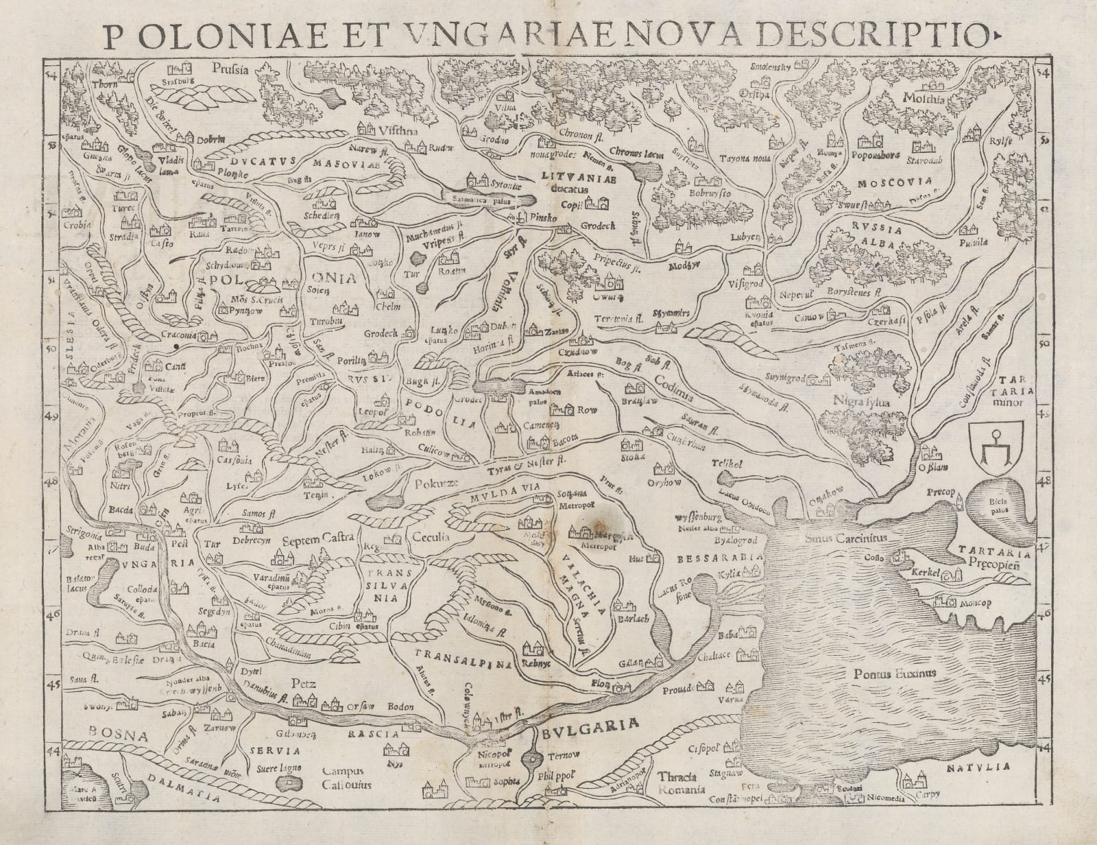 Sebastian Münster, Poland, Hungary & Ukraine, 1558