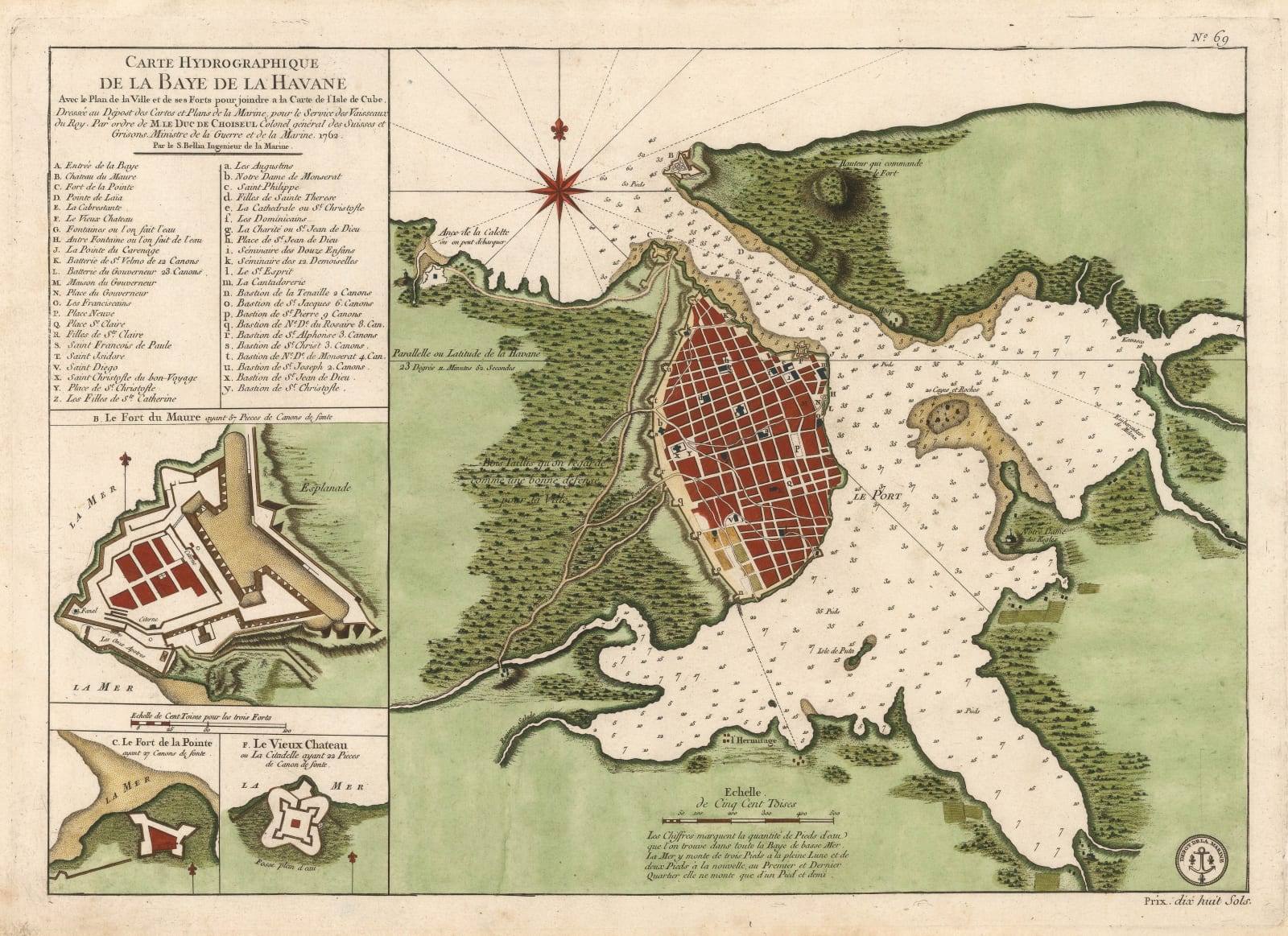 Jacques-Nicolas Bellin, Chart of Havana, Cuba, 1762