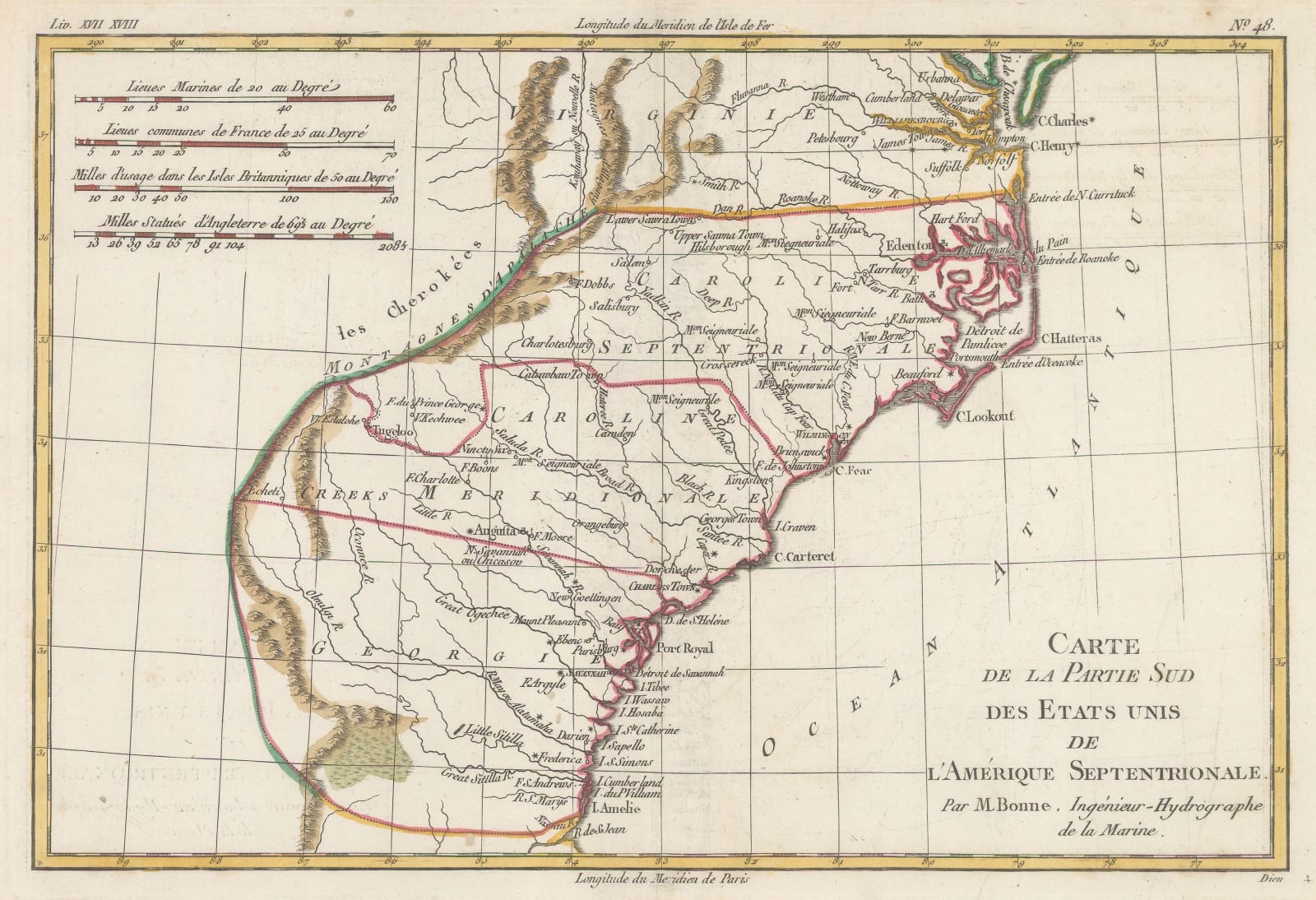 Rigobert Bonne, North and South Carolina and Georgia, 1780 c.