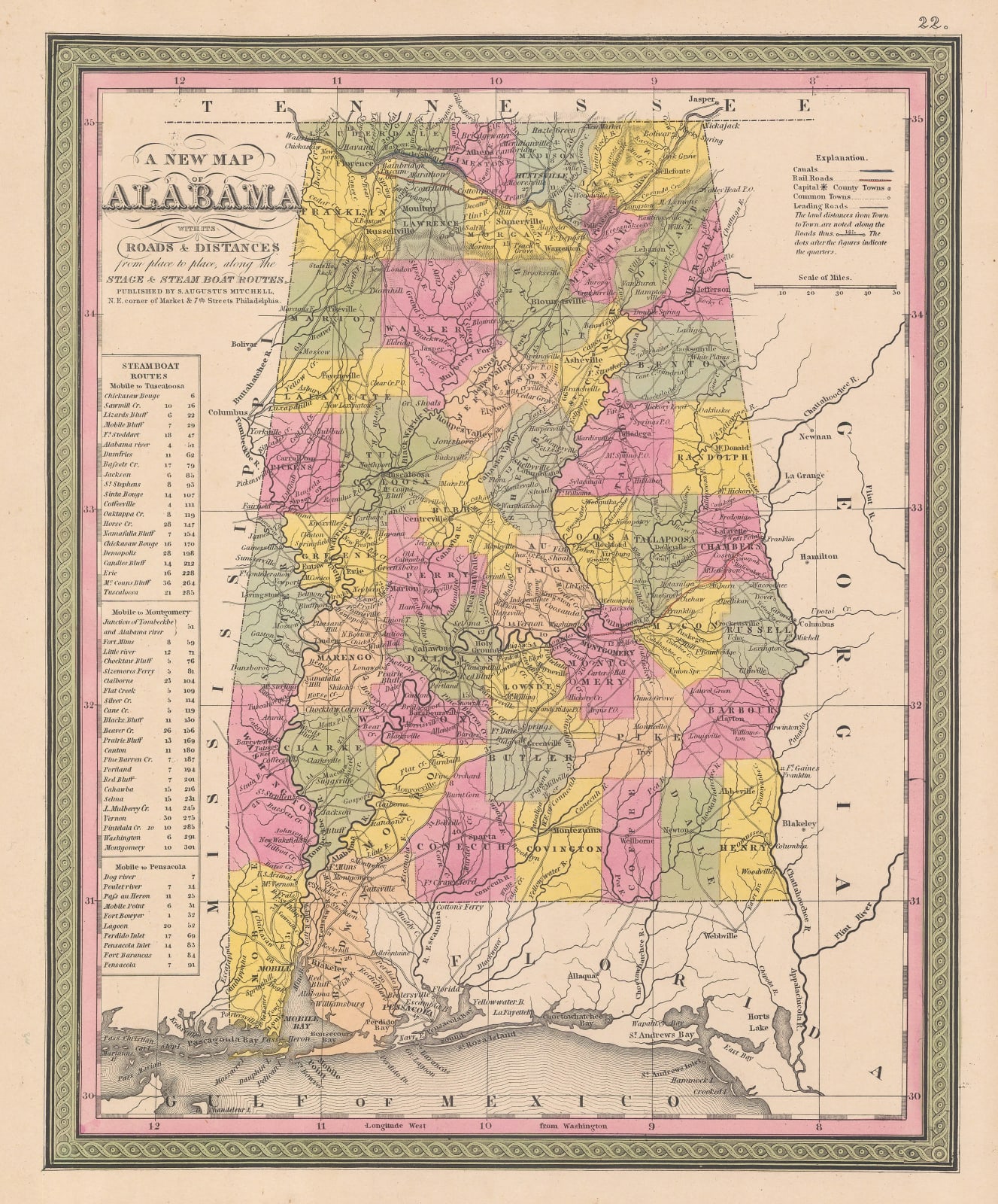 Samuel Augustus Mitchell, A New Map of Alabama, 1846