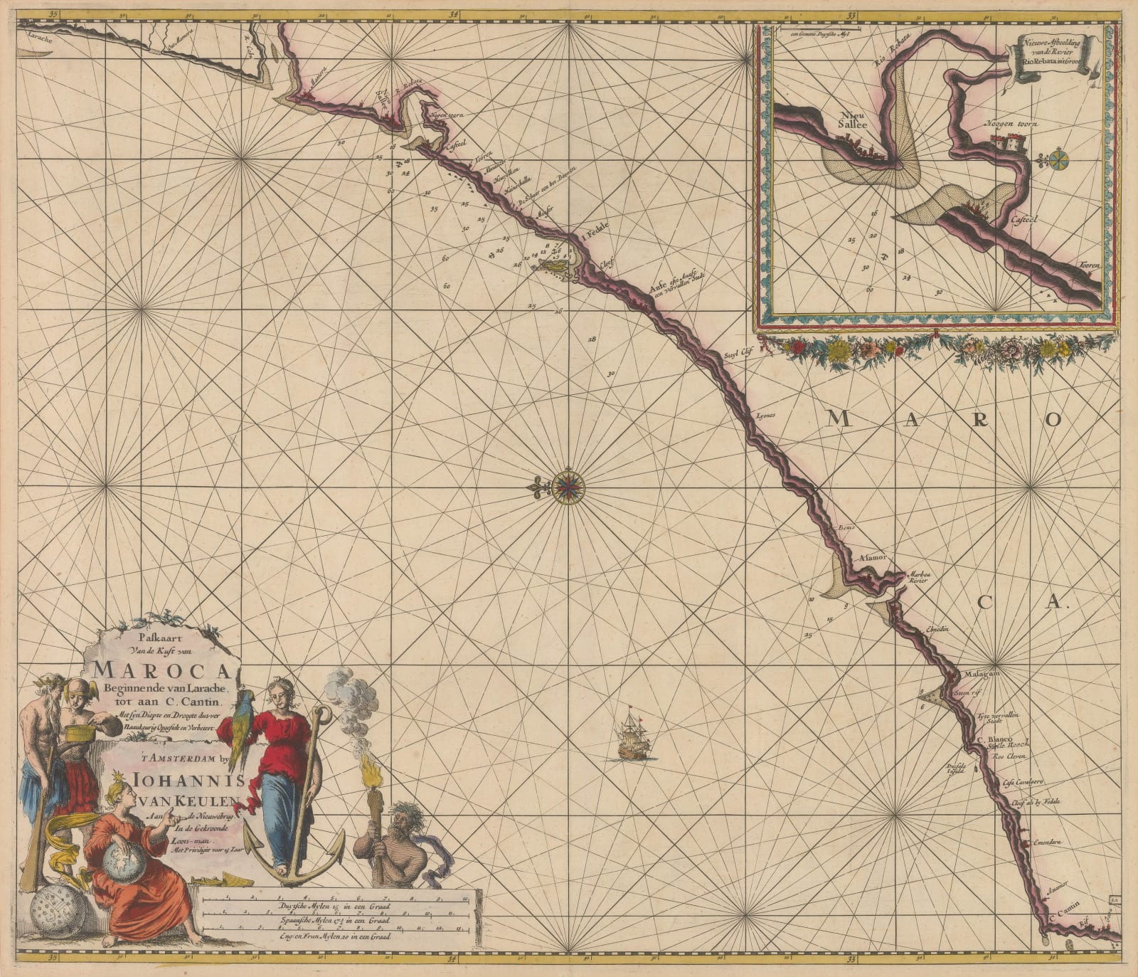 Johannes van Keulen, Chart of the Western coast of Morocco, 1690 c.
