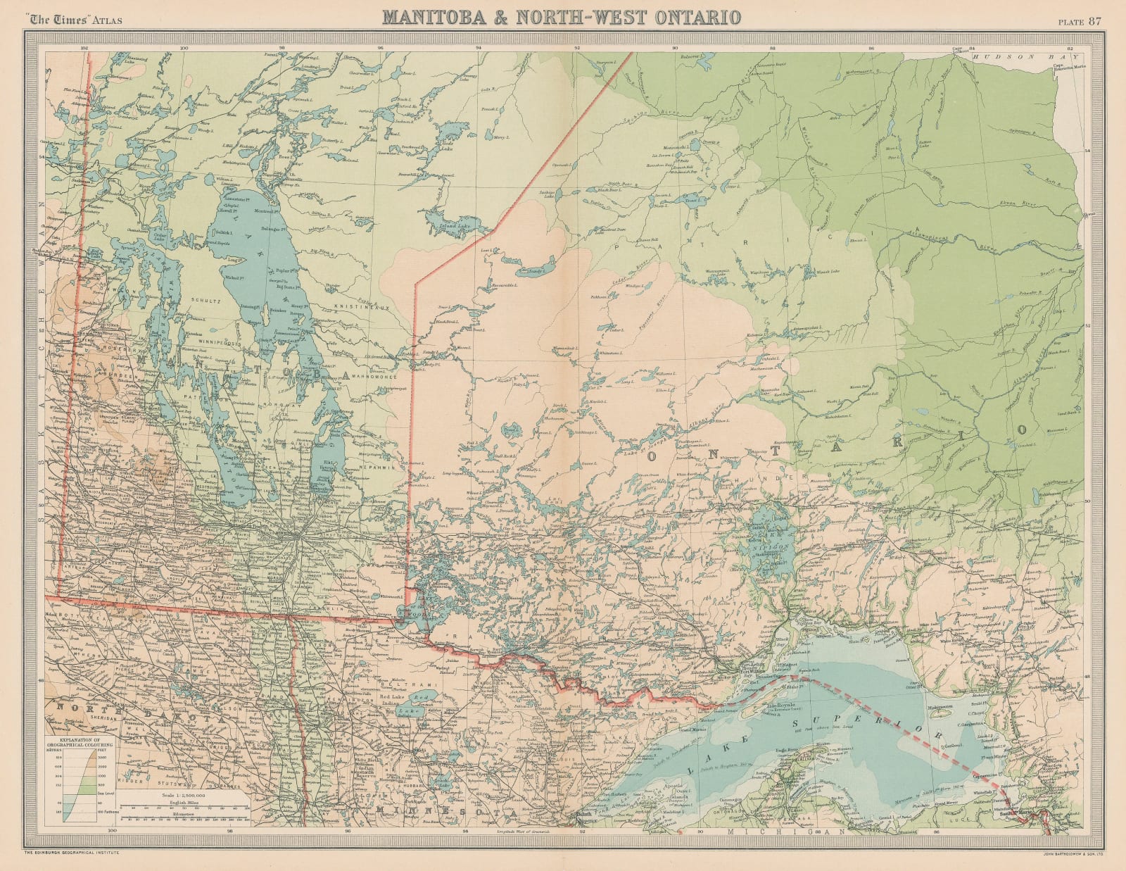 John Bartholomew & Son, Manitoba & Northwest Ontario, 1922