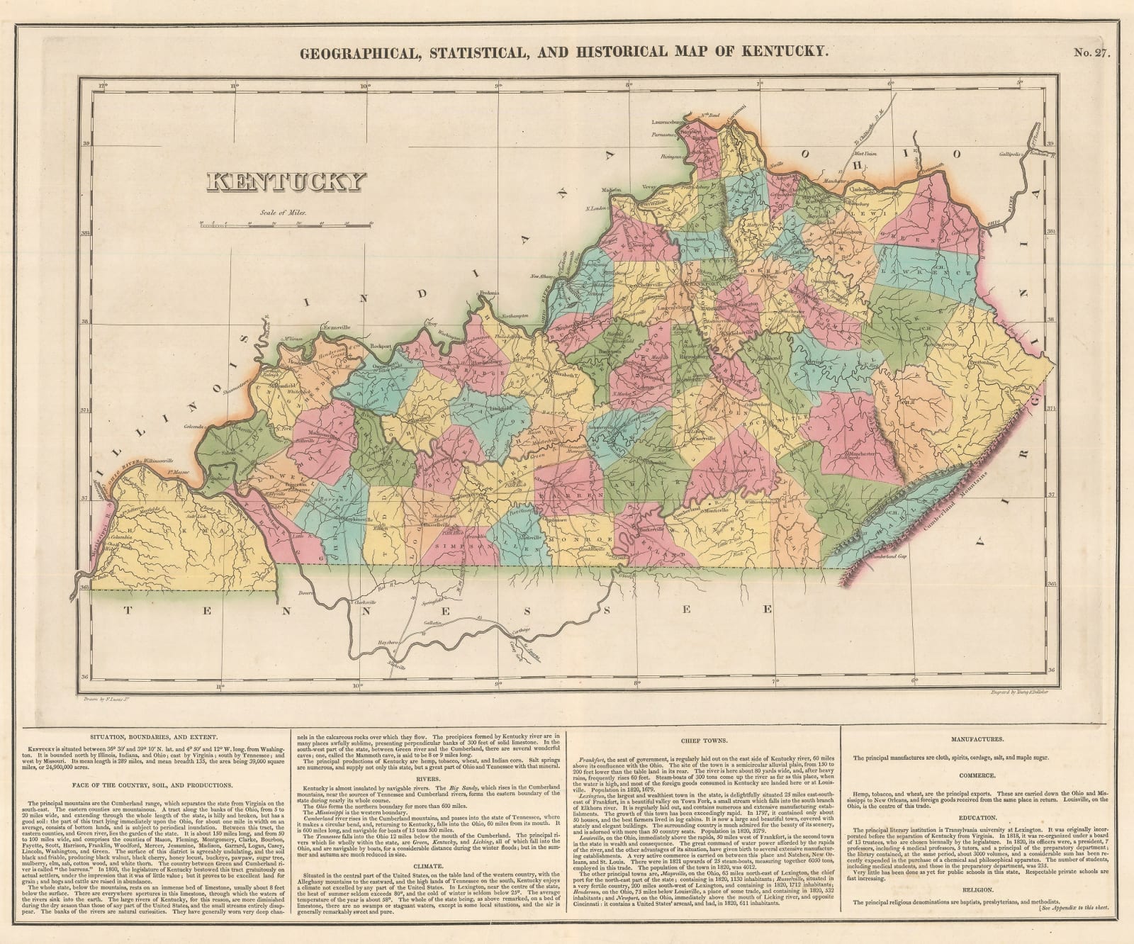 Carey & Lea, Geographical, Statistical, and Historical Map of Kentucky, 1823