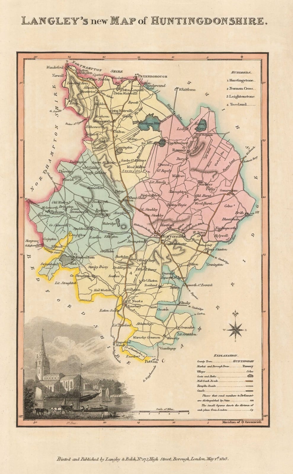 Langley & Belch, Langley's New Map of Huntingdonshire, 1817
