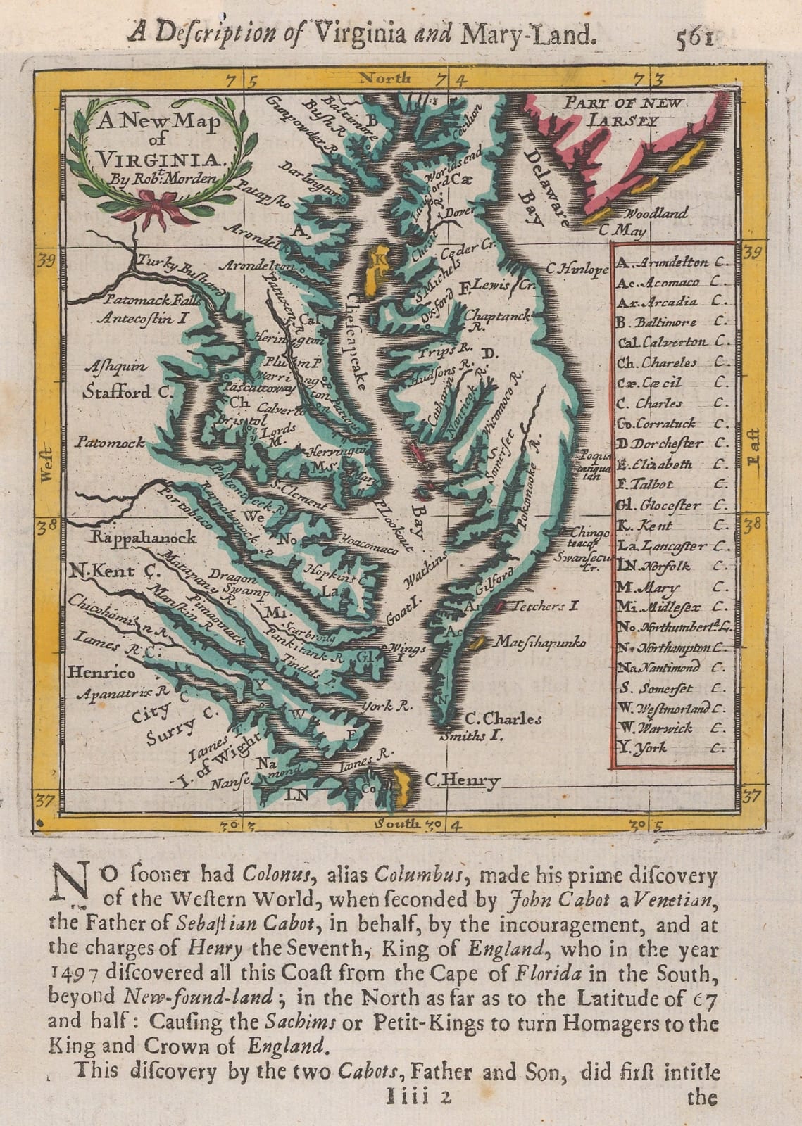 Robert Morden, Rare map of the Chesapeake Bay, 1688