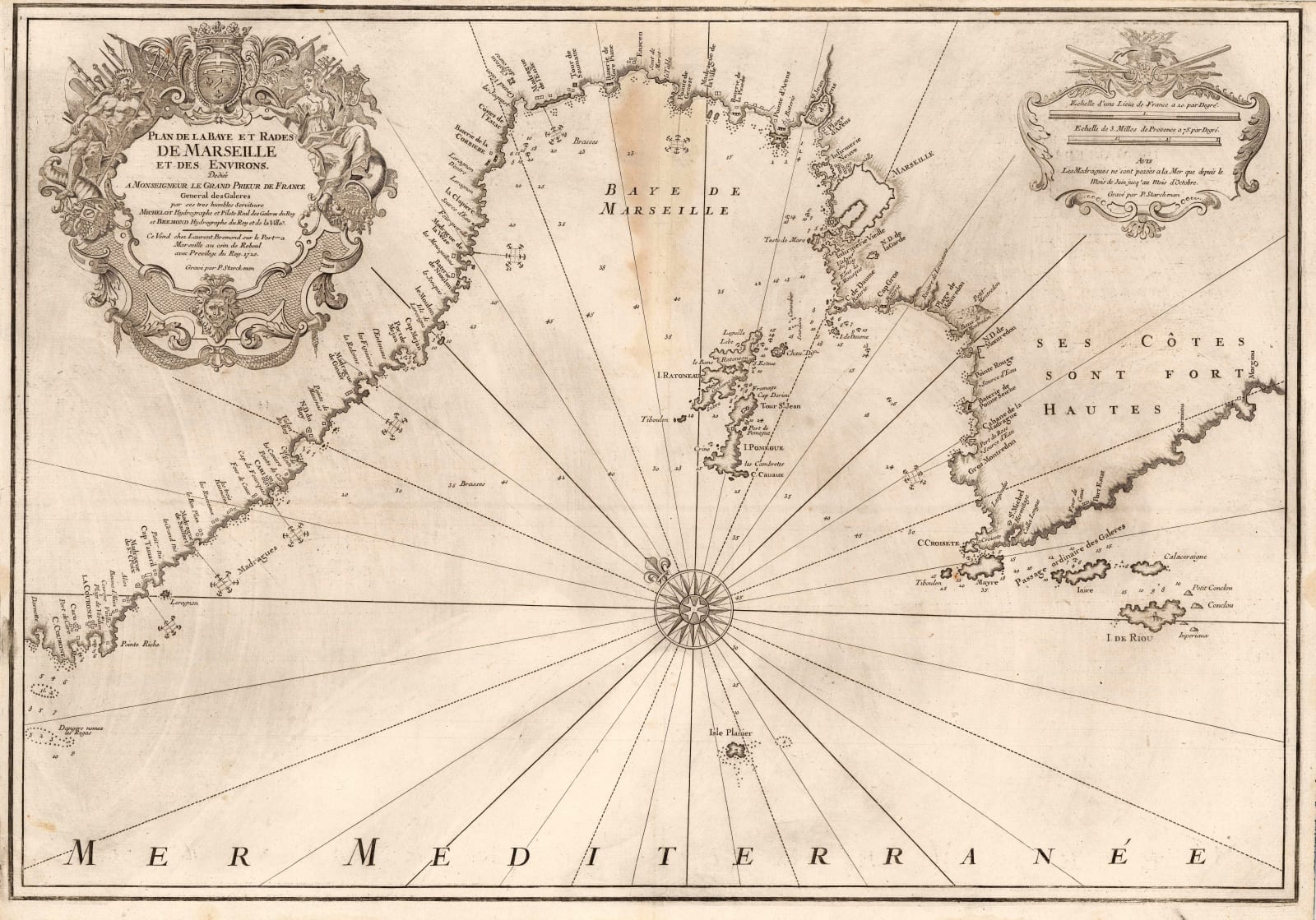 Henri Michelot and Laurent Brémond, Chart of the Bay of Marseilles, 1720