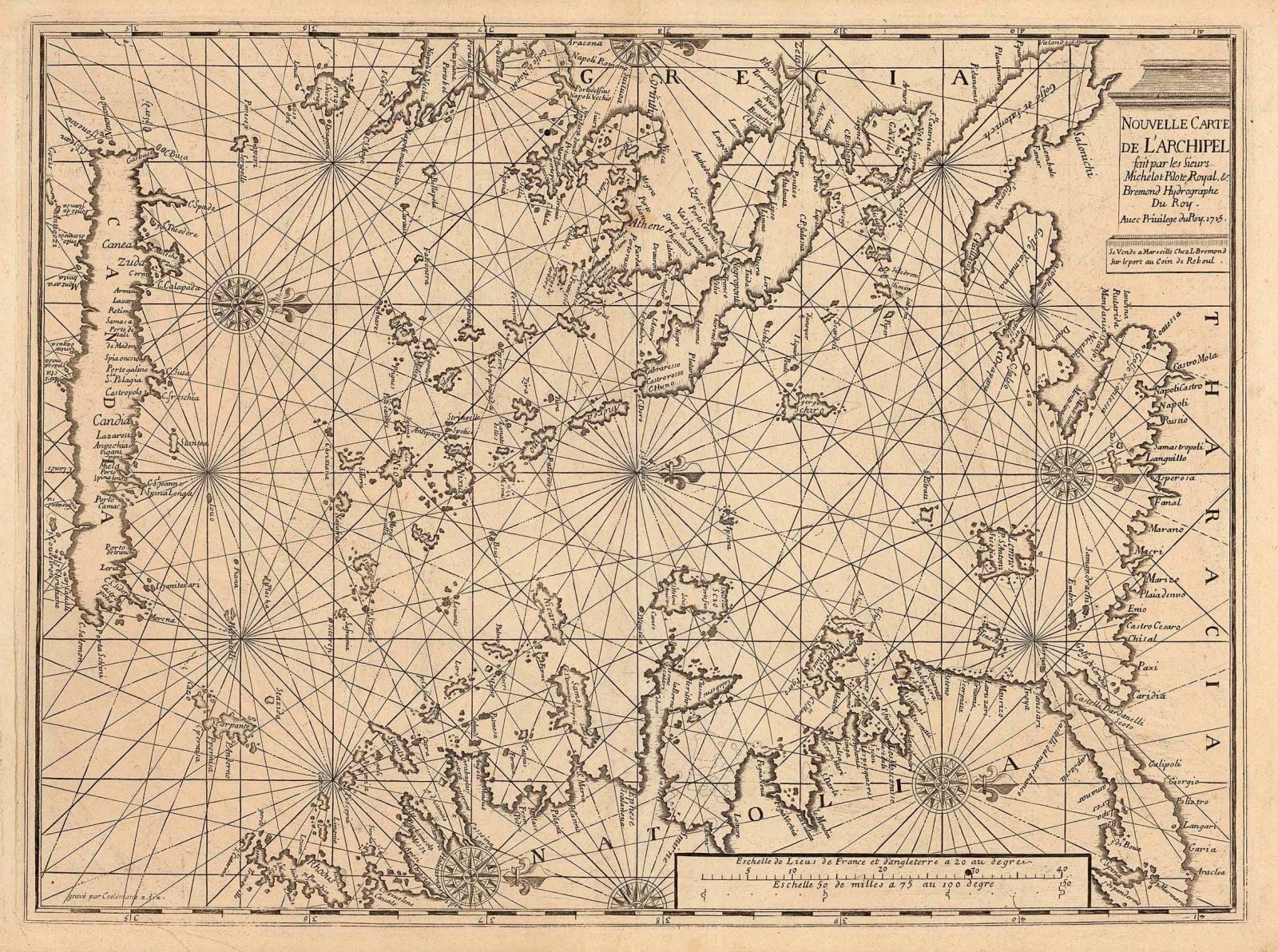 Henri Michelot and Laurent Brémond, Chart of the Aegean Sea, 1726