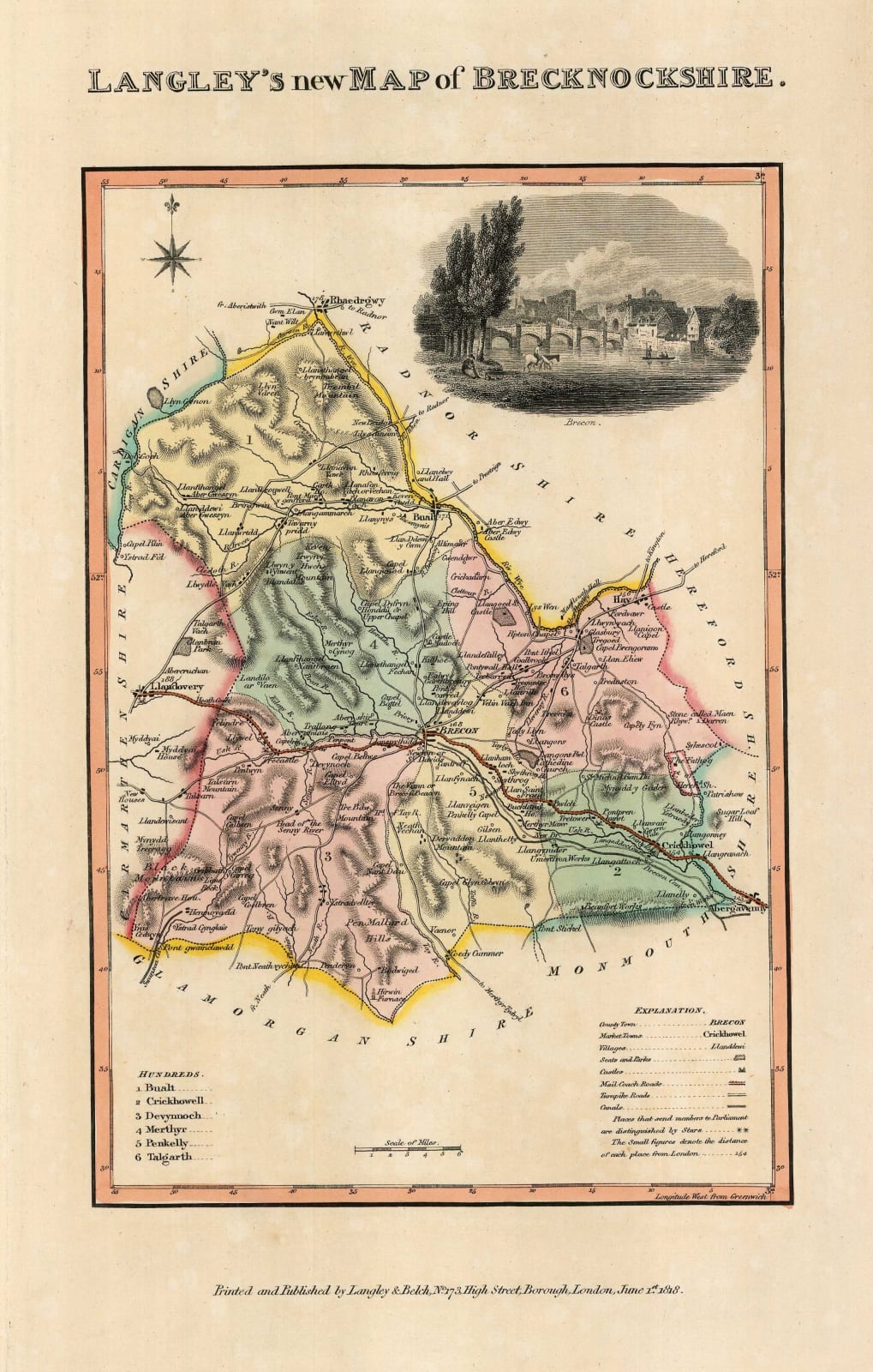 Langley & Belch, Langley's New Map of Brecknockshire, 1818