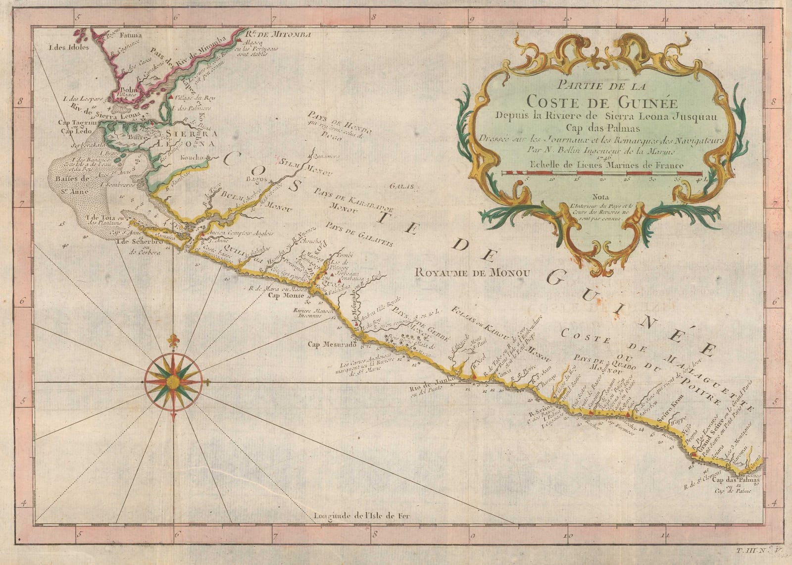 Jacques-Nicolas Bellin, Chart of Guinea, Sierra Leone and Liberia coast, 1746