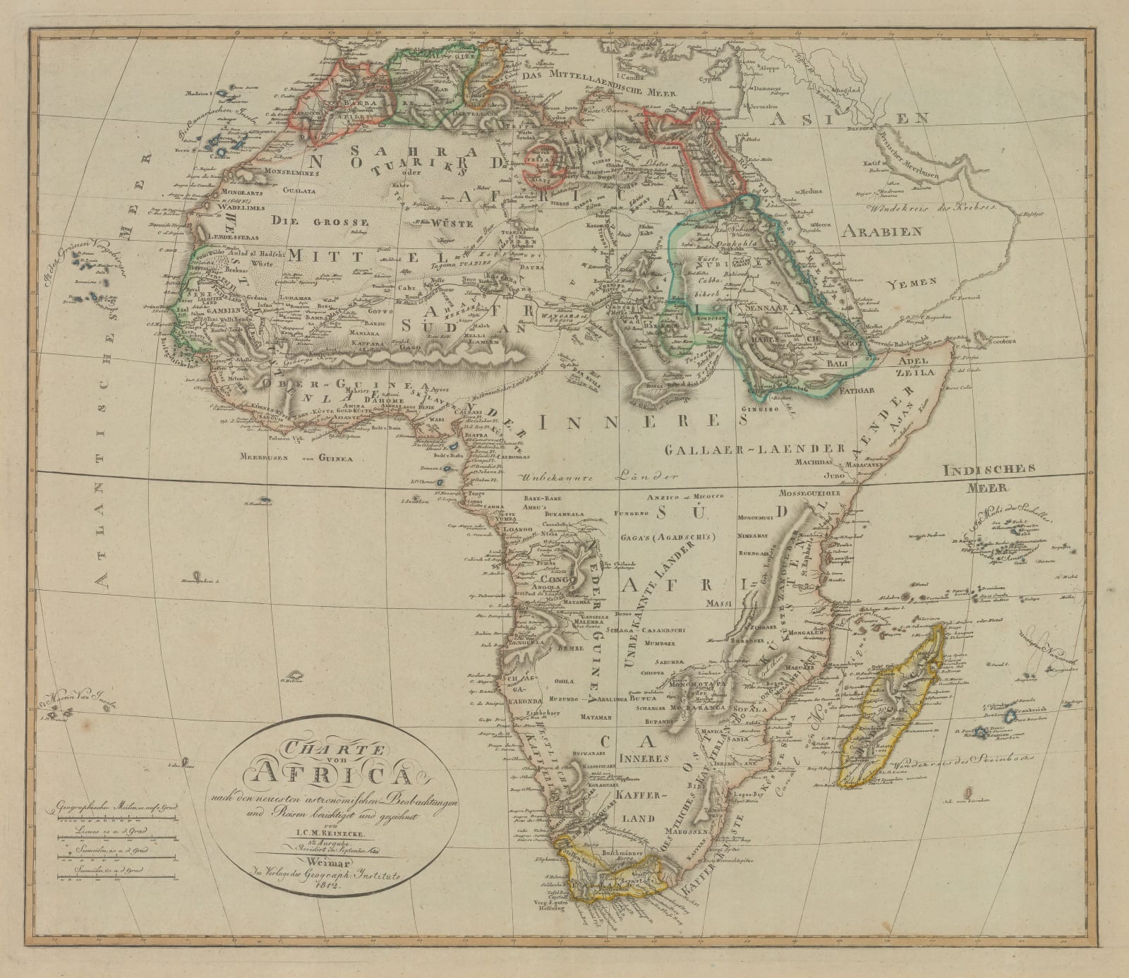 Johann Christoph Reinecke, Africa showing colonial possessions, 1812
