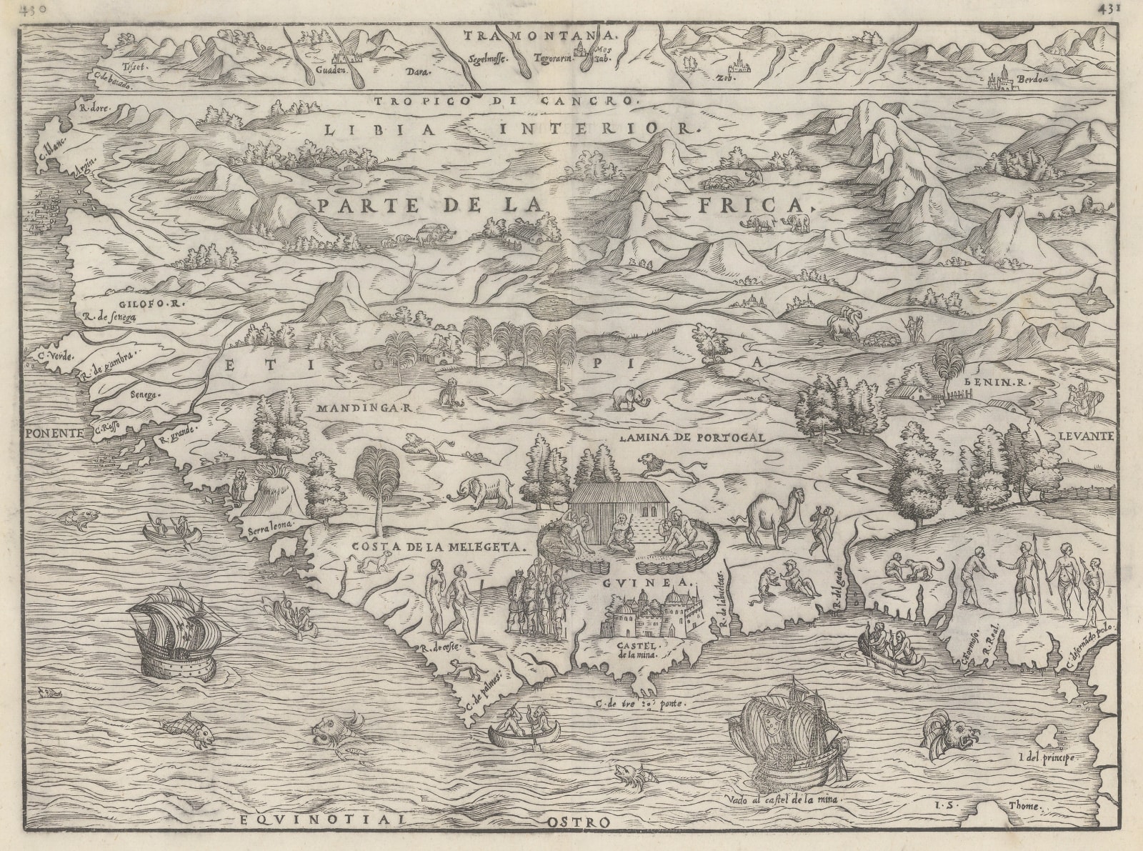 Giovanni Battista Ramusio Early woodcut map of West Africa and the