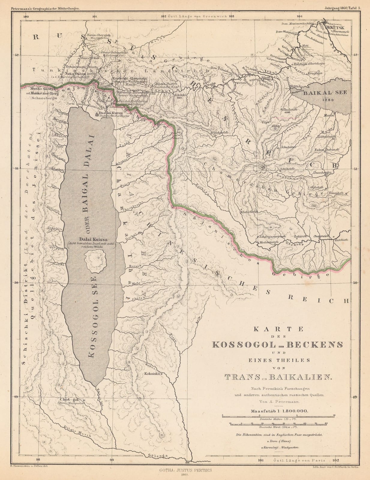 Justus Perthes, Lake Khövsgöl & Irkutsk, 1860