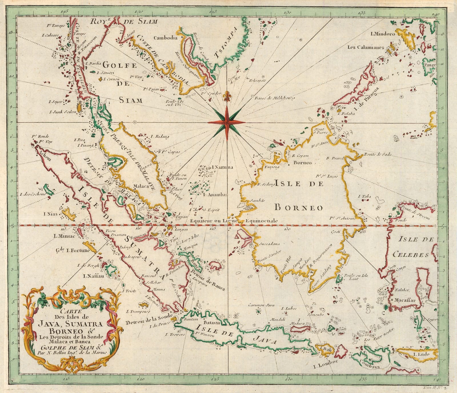 Jacques-Nicolas Bellin, Chart of Malaysia, Borneo, Java and Sumatra, 1749
