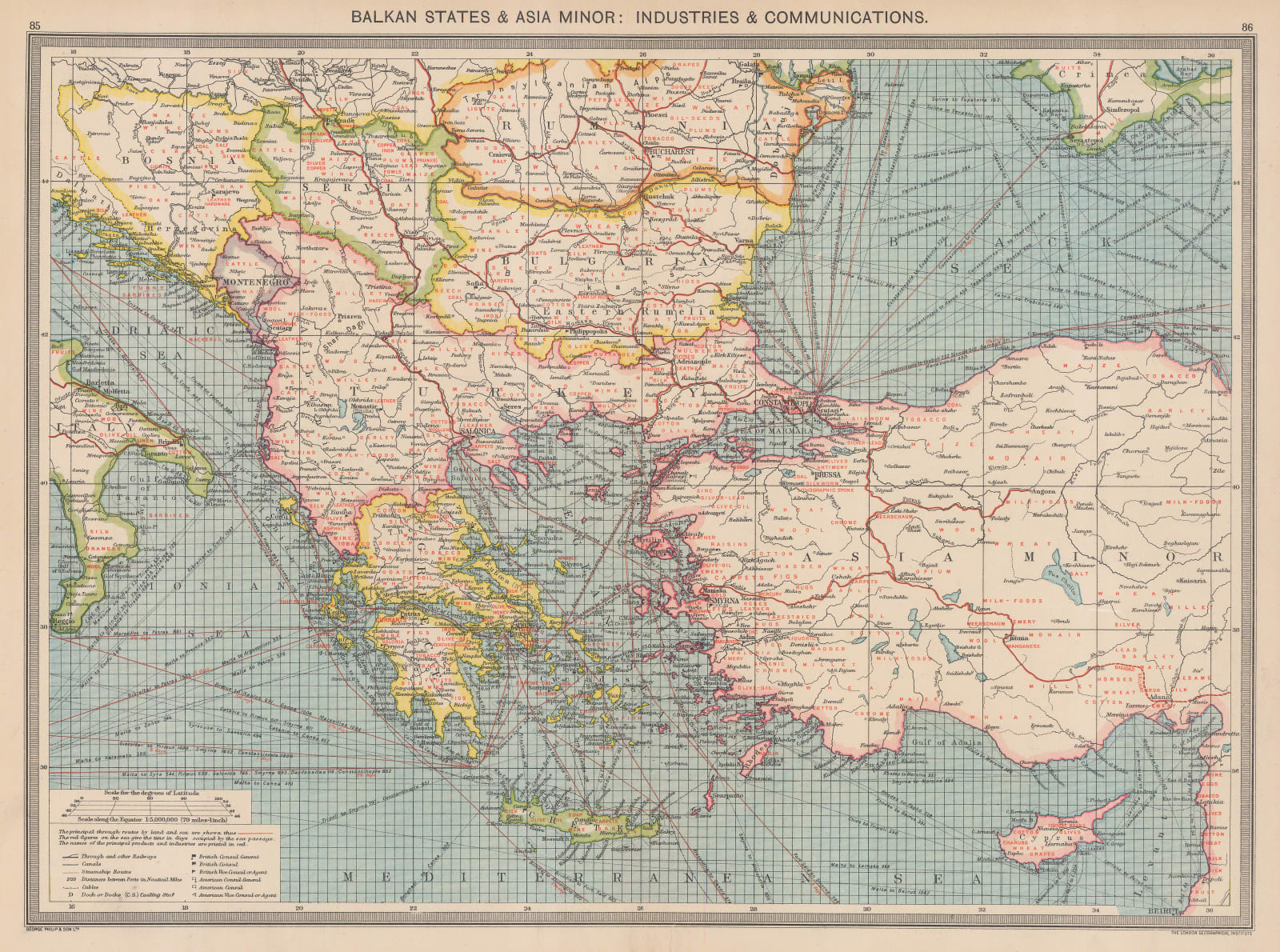George Philip & Son Ltd., Balkan States & Asia Minor: Industries & Communications, 1910 c.