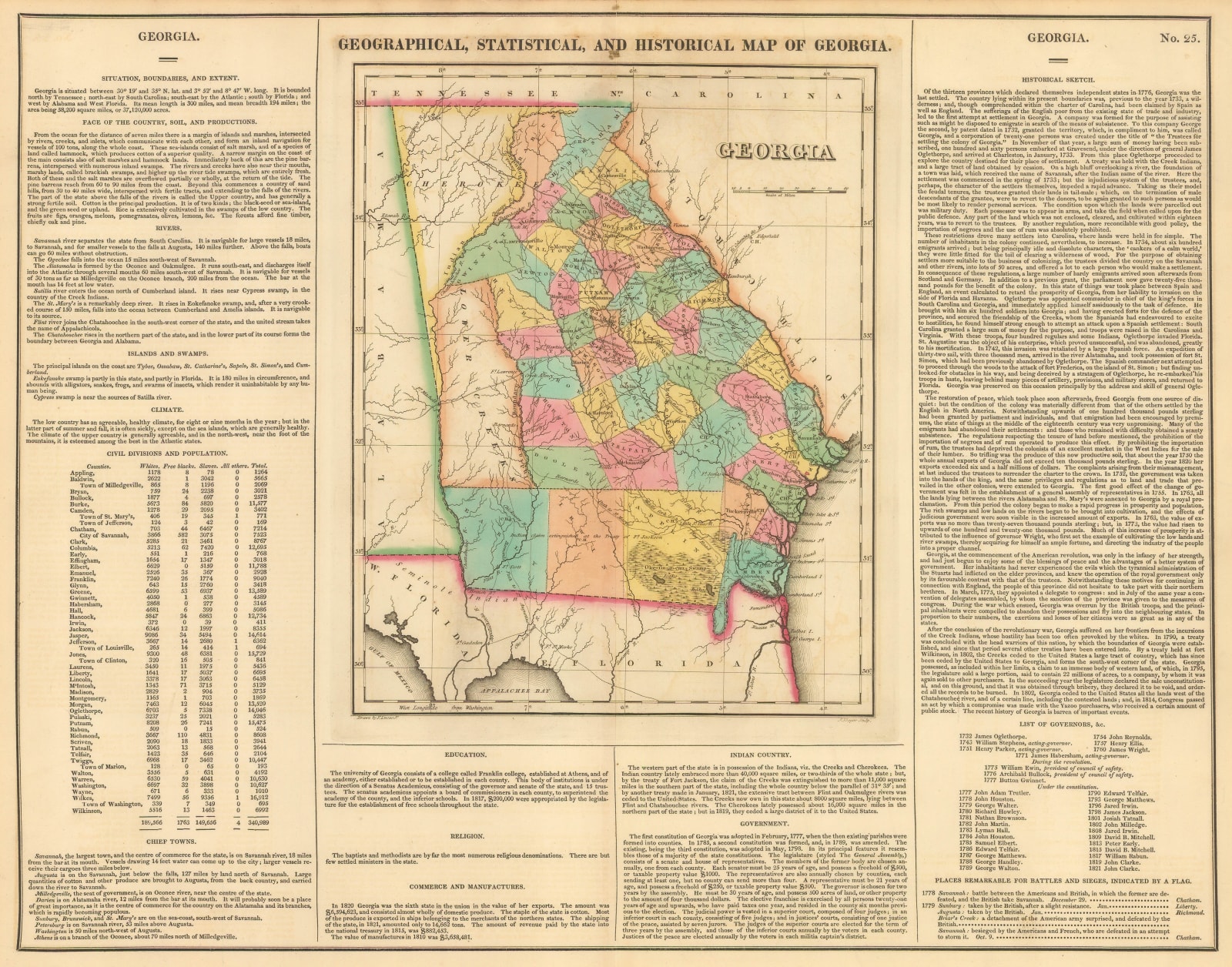 Carey & Lea, Geographical, Statistical and Historical map of Georgia, 1822
