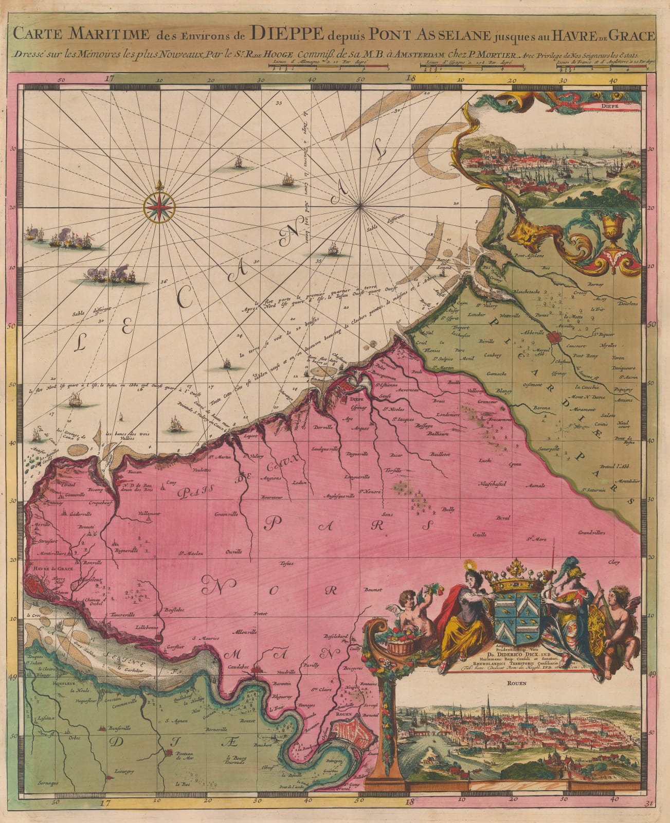 Romeyn De Hooghe, Chart of the coast around Dieppe, Normandy, 1708