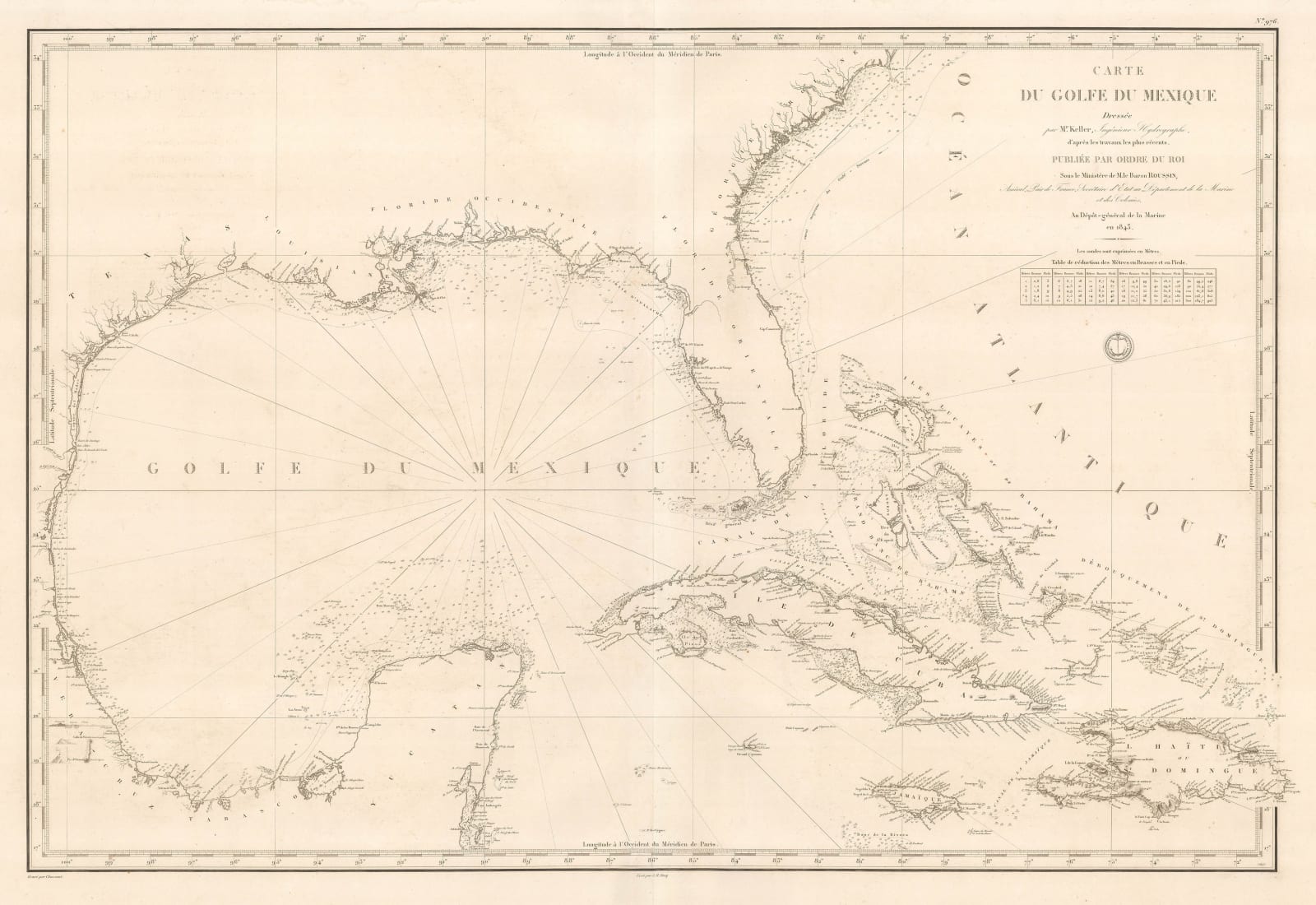 French Admiralty, Chart of the Gulf of Mexico, 1843