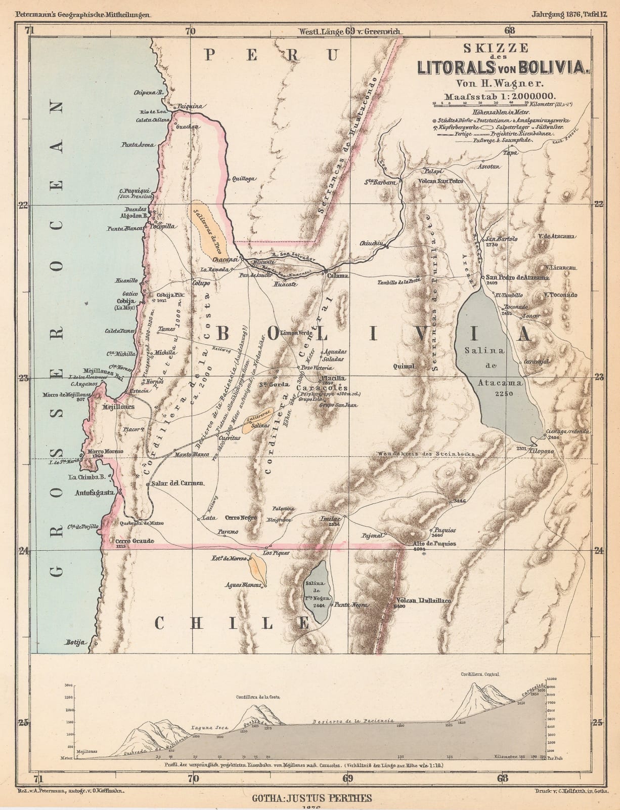 Justus Perthes, The Lost Bolivian Coast, 1876