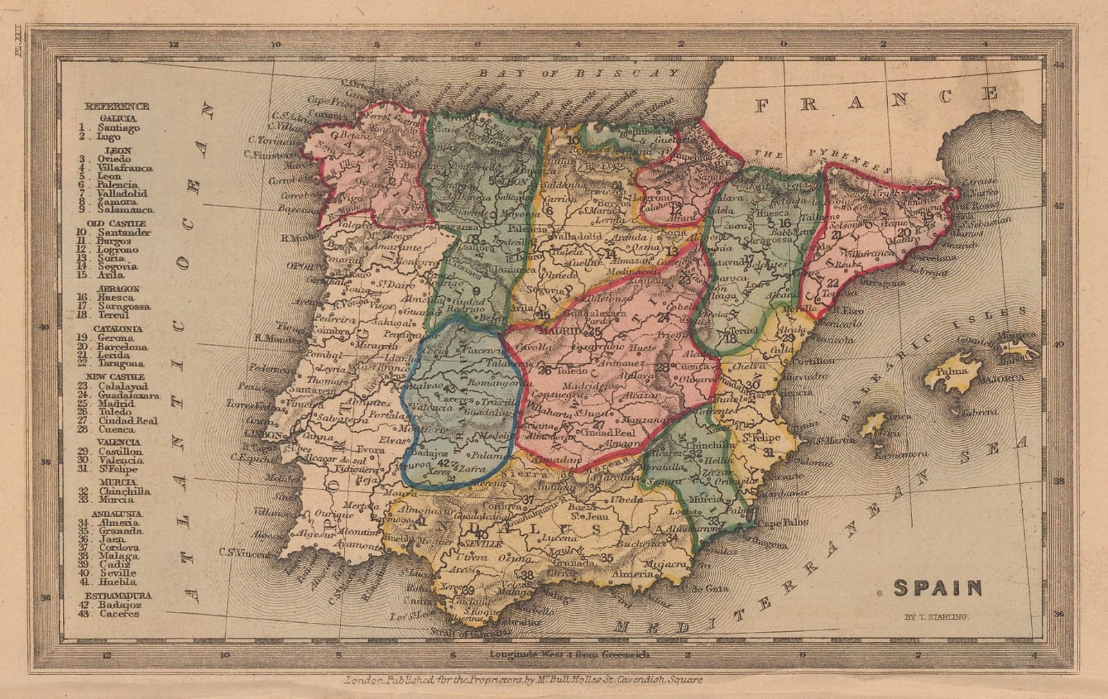 Thomas Starling, Miniature map of Spain, 1830 c.