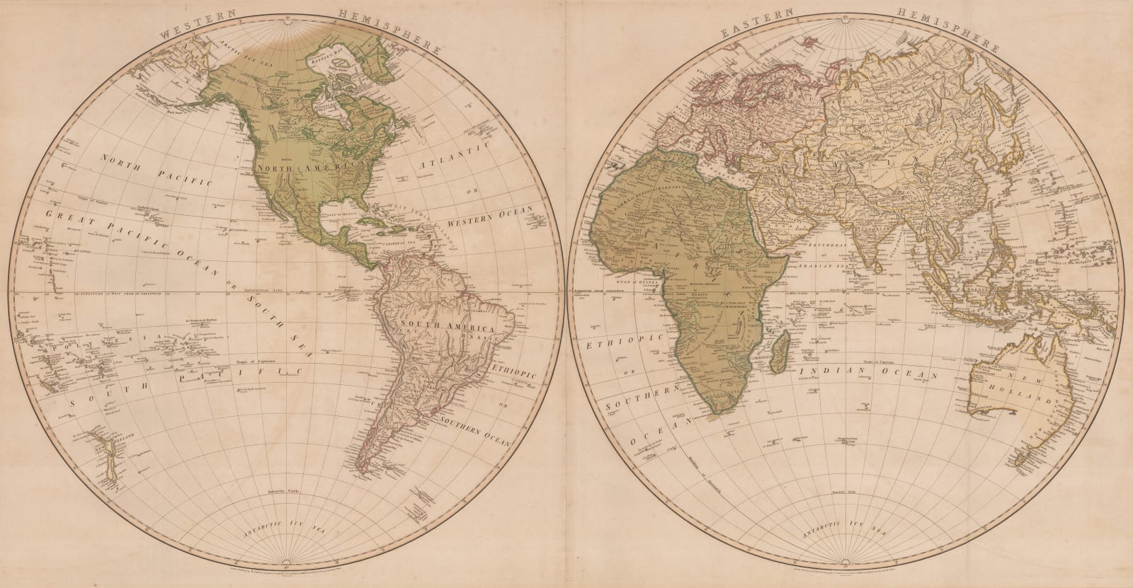 William Faden, Western Hemisphere & Eastern Hemisphere, 1802