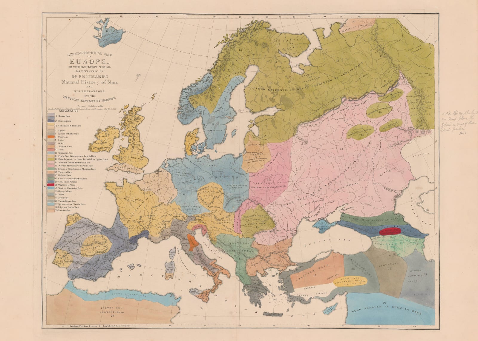 James Cowles Prichard, Ethnographic Map of Europe, 1861