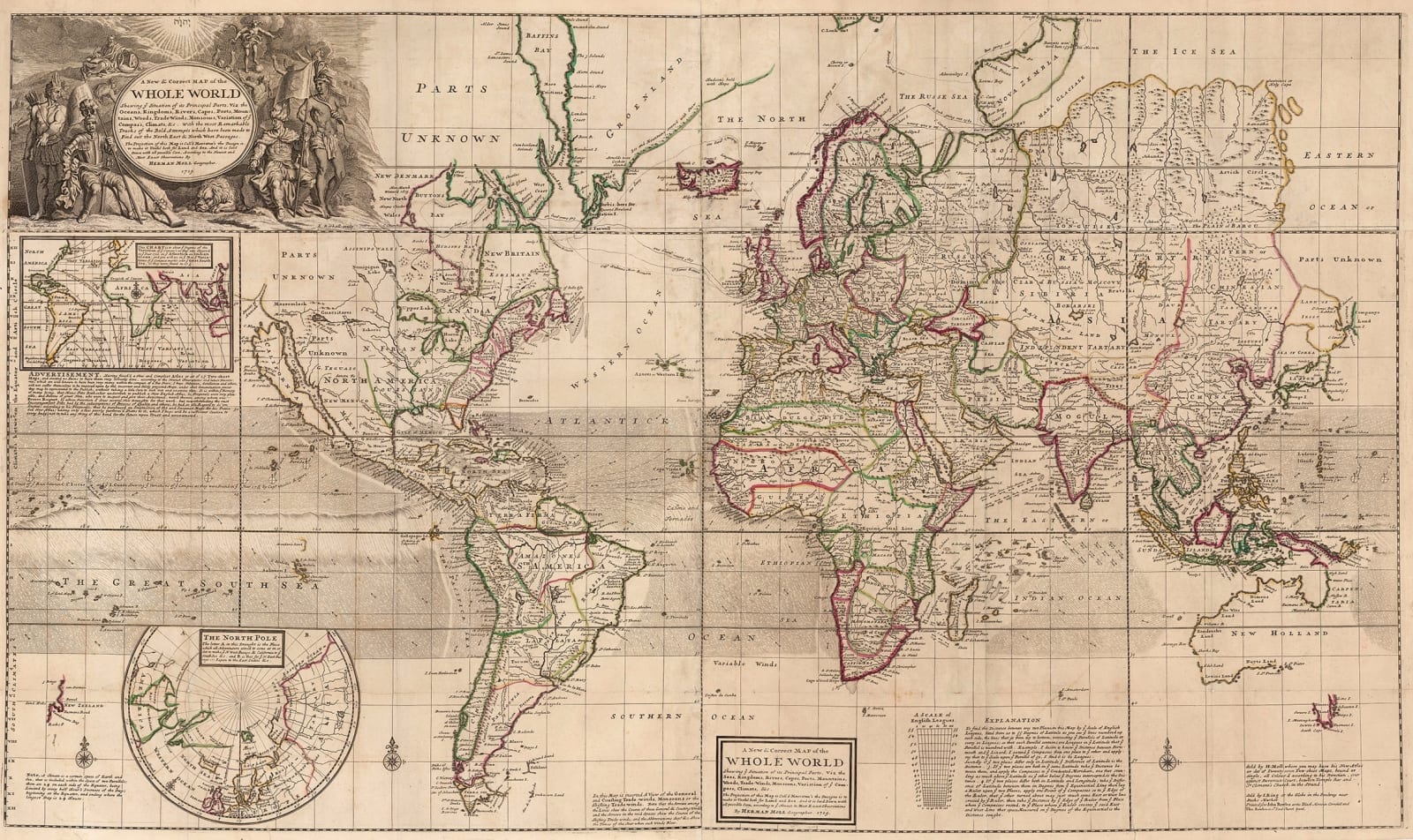 Herman Moll, A New and Correct Map of the Whole World, 1719