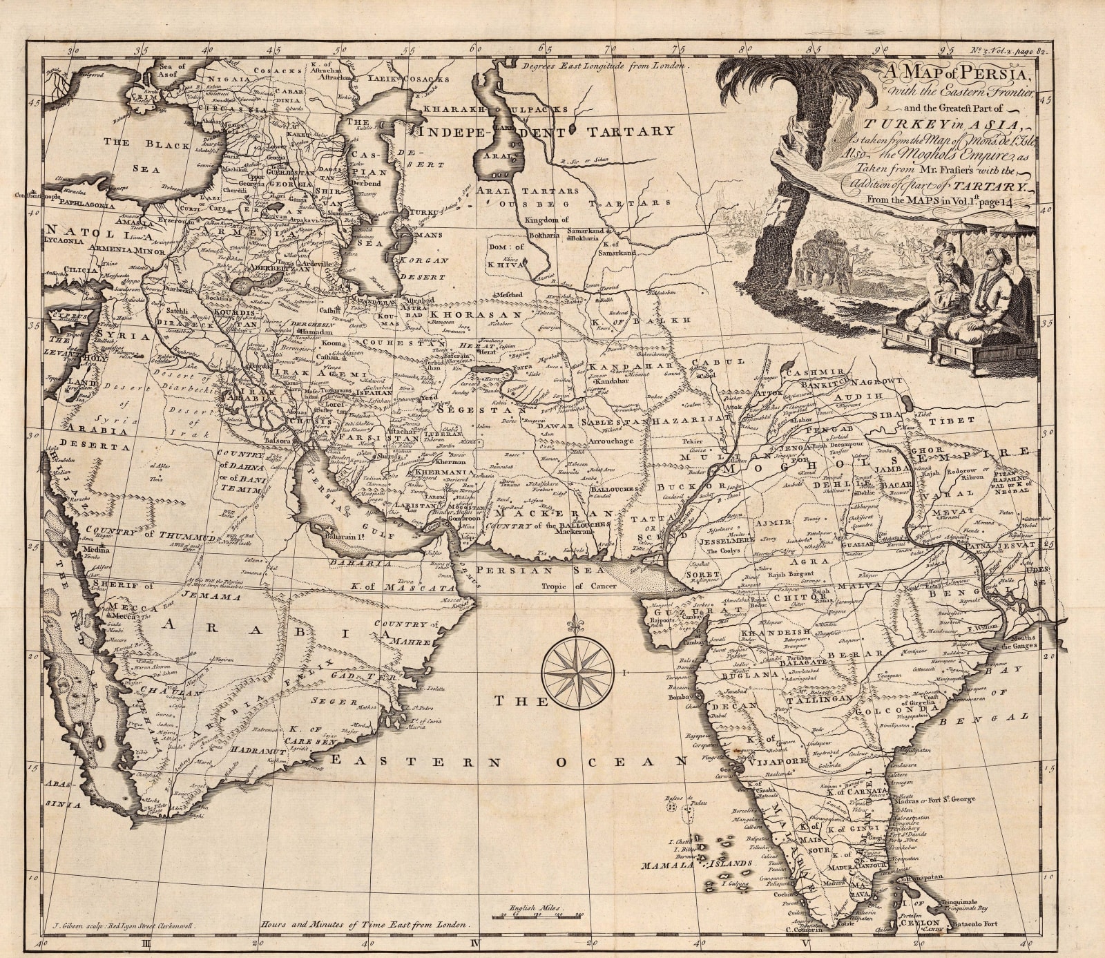 Jonas Hanway, Route map through Arabia, Persia (Iran), and India, 1753