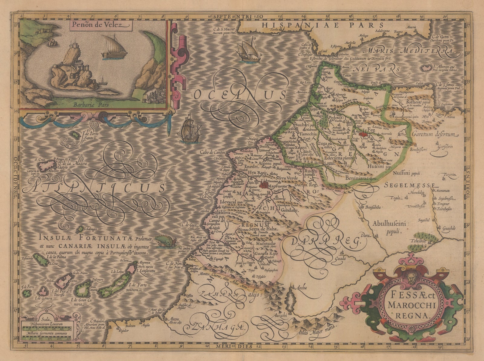 Mercator Hondius, Dutch Golden Age map of Morocco, 1620 c