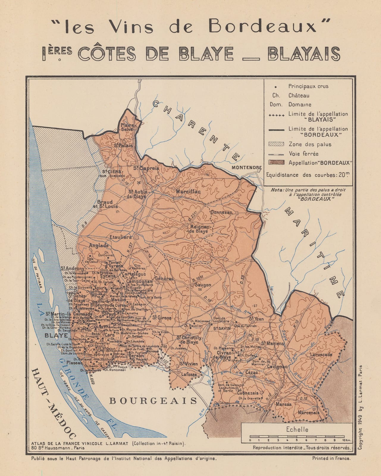 Louis Larmat, Wine map of Blaye, Bordeaux, 1949