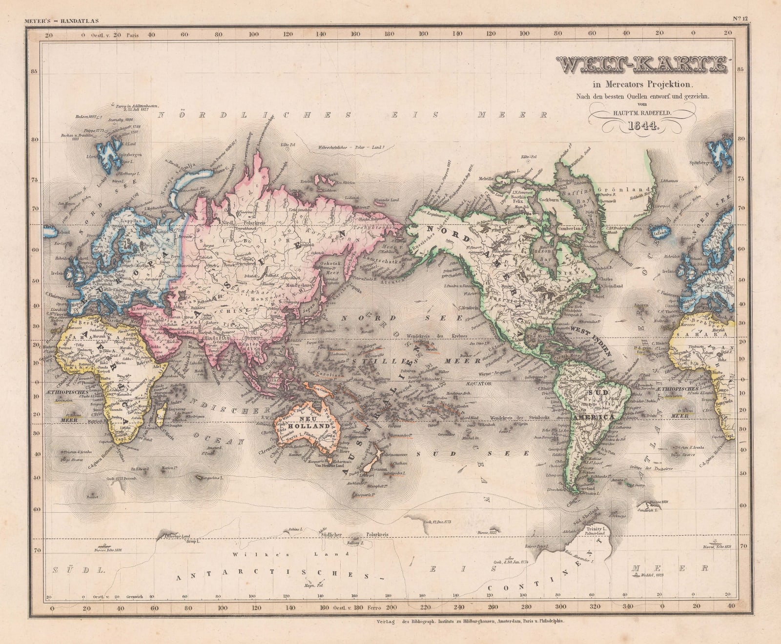 Joseph Meyer, Welt-Karte in Mercators Projektion, 1844