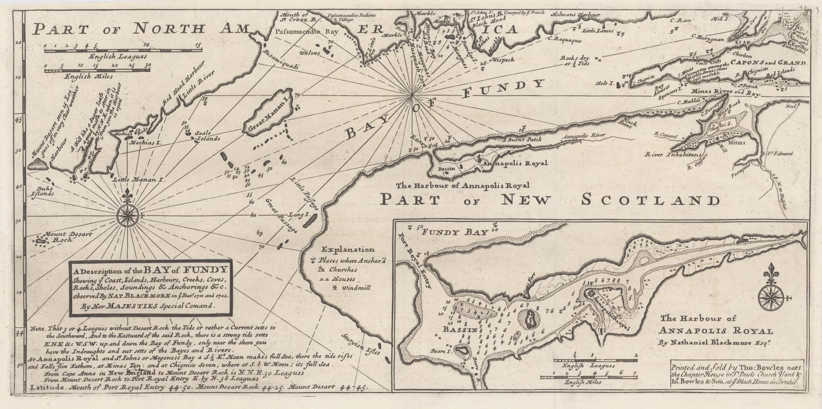 Herman Moll, A Description of the Bay of Fundy, 1755 c.