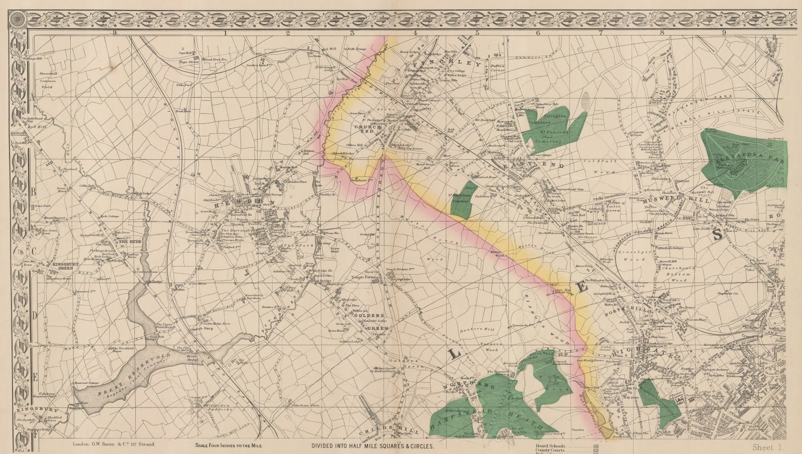 George W. Bacon, Hampstead, Golders Green, Hendon, Muswell Hill, Alexandra Palace & Highgate, 1885 c.