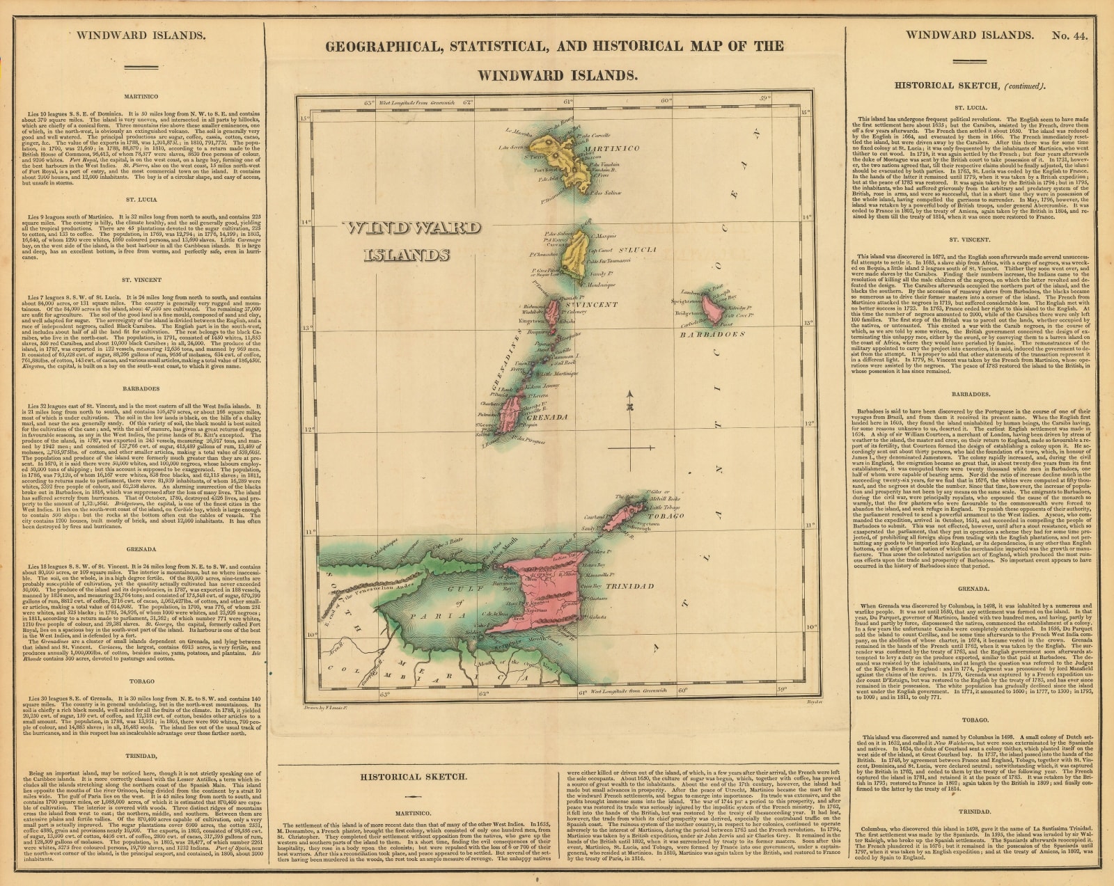 Carey & Lea, Geographical, Statistical and Historical map of The Windward Islands, 1822