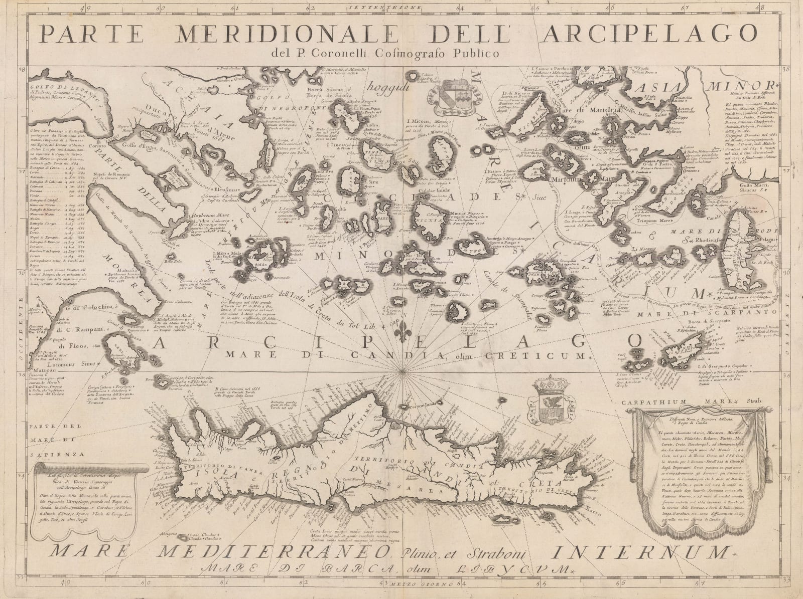 Vincenzo Coronelli, Cyclades, Dodecanese & Southern Aegean Islands, 1692