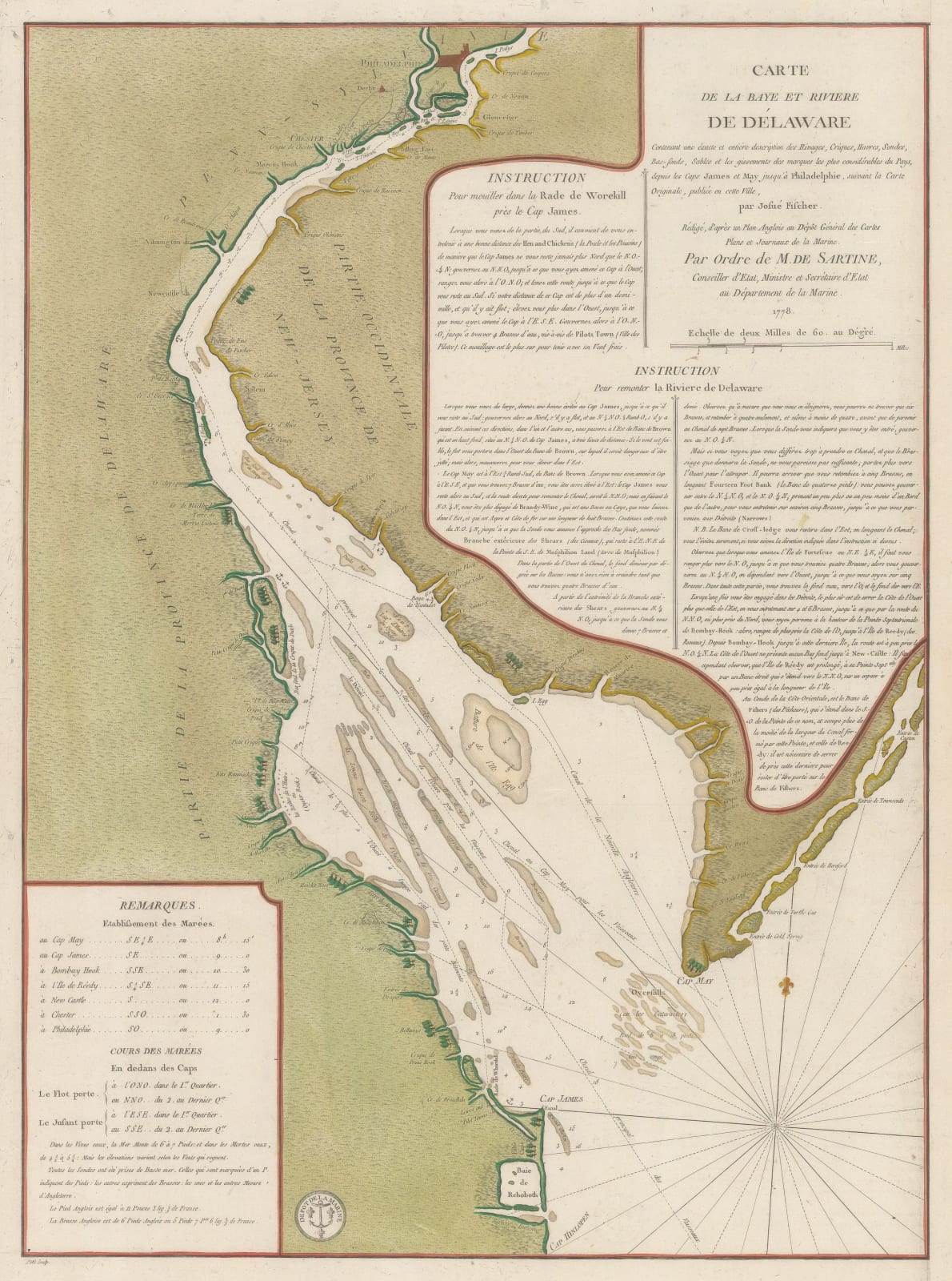 Antoine de Sartine, Chart of Delaware Bay and River, 1778