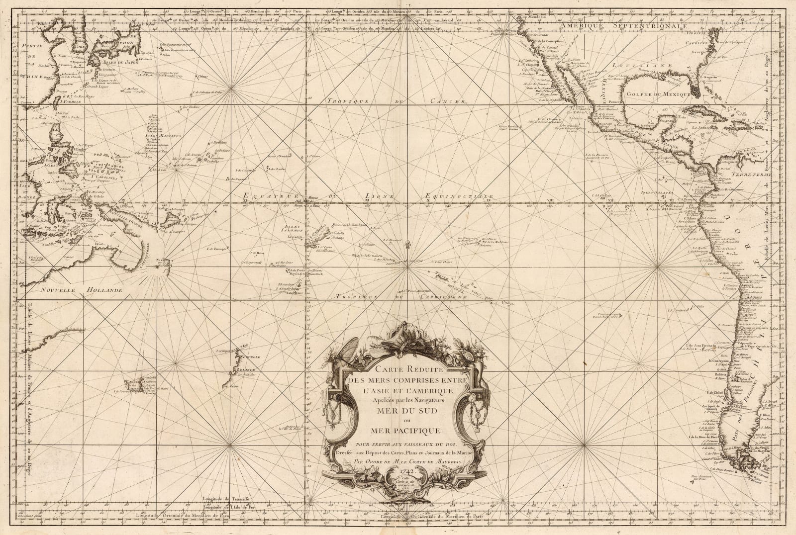 Jacques-Nicolas Bellin, Chart of the Pacific Ocean, 1742