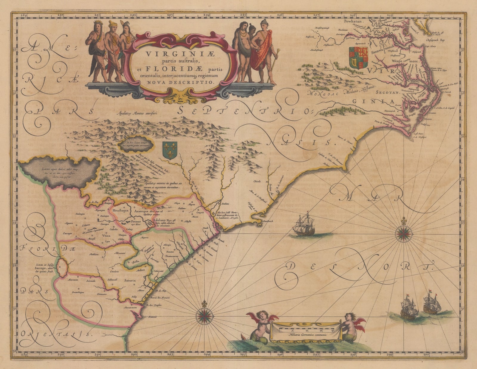 Willem & Jan Blaeu, Southern Virginia, North and South Carolina and Georgia, 1650 c.