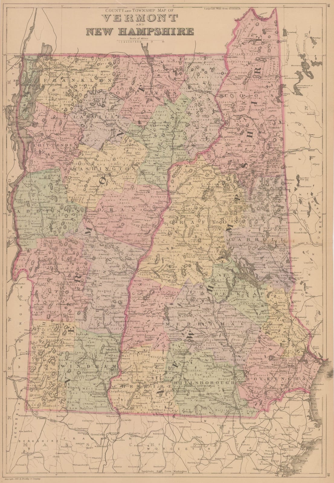 Samuel Augustus Mitchell, County and Township Map of Vermont and New Hampshire, 1882