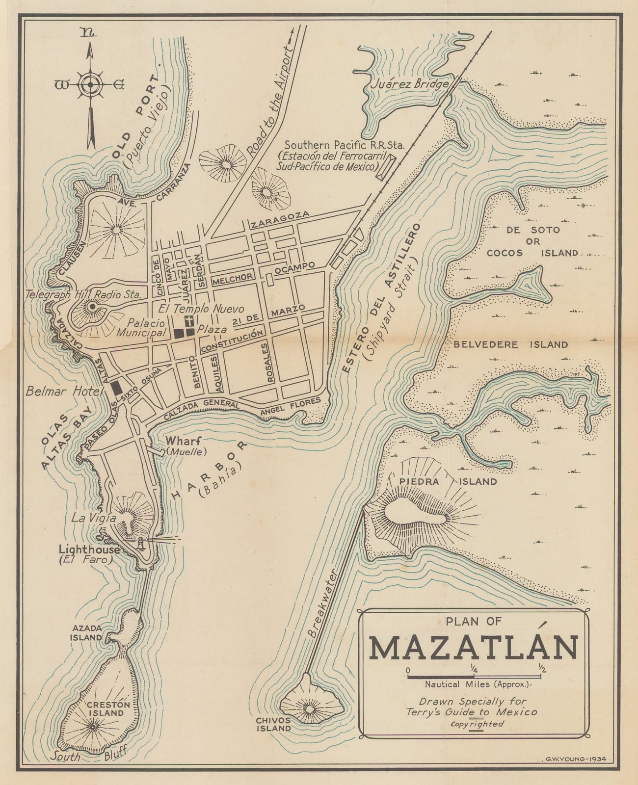 Terry's Guide, Plan of Mazatlán, 1934