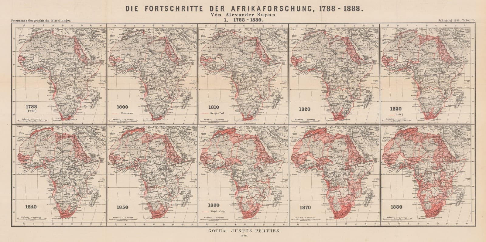 Justus Perthes, European influence and activity in Africa from 1788-1888, 1888