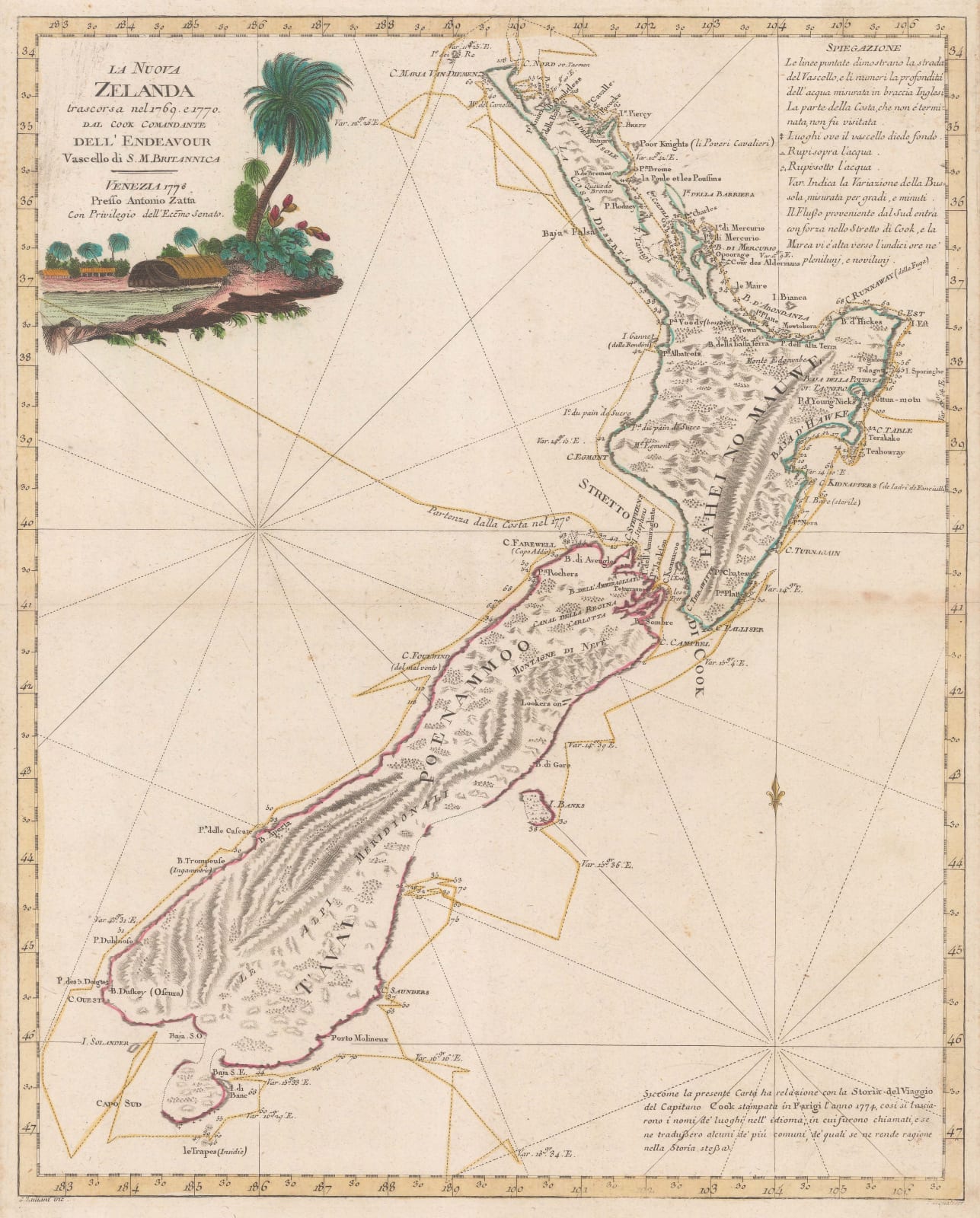 Antonio Zatta, New Zealand based of Cook, 1778